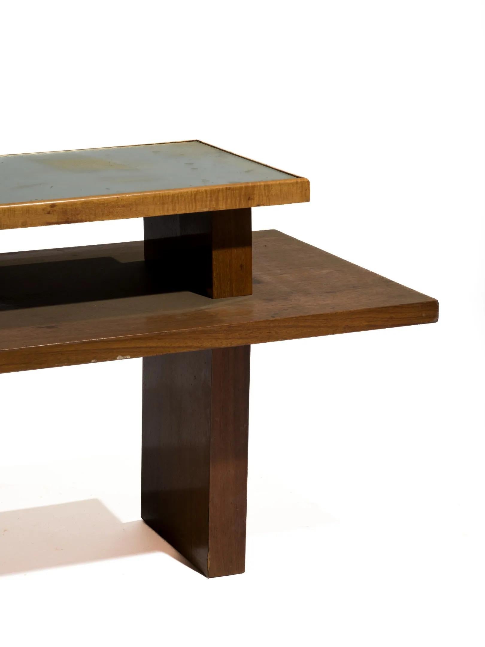 Modernist art deco pedestal table with two trays, circa 1930
the upper tray is mirror-bottomed
