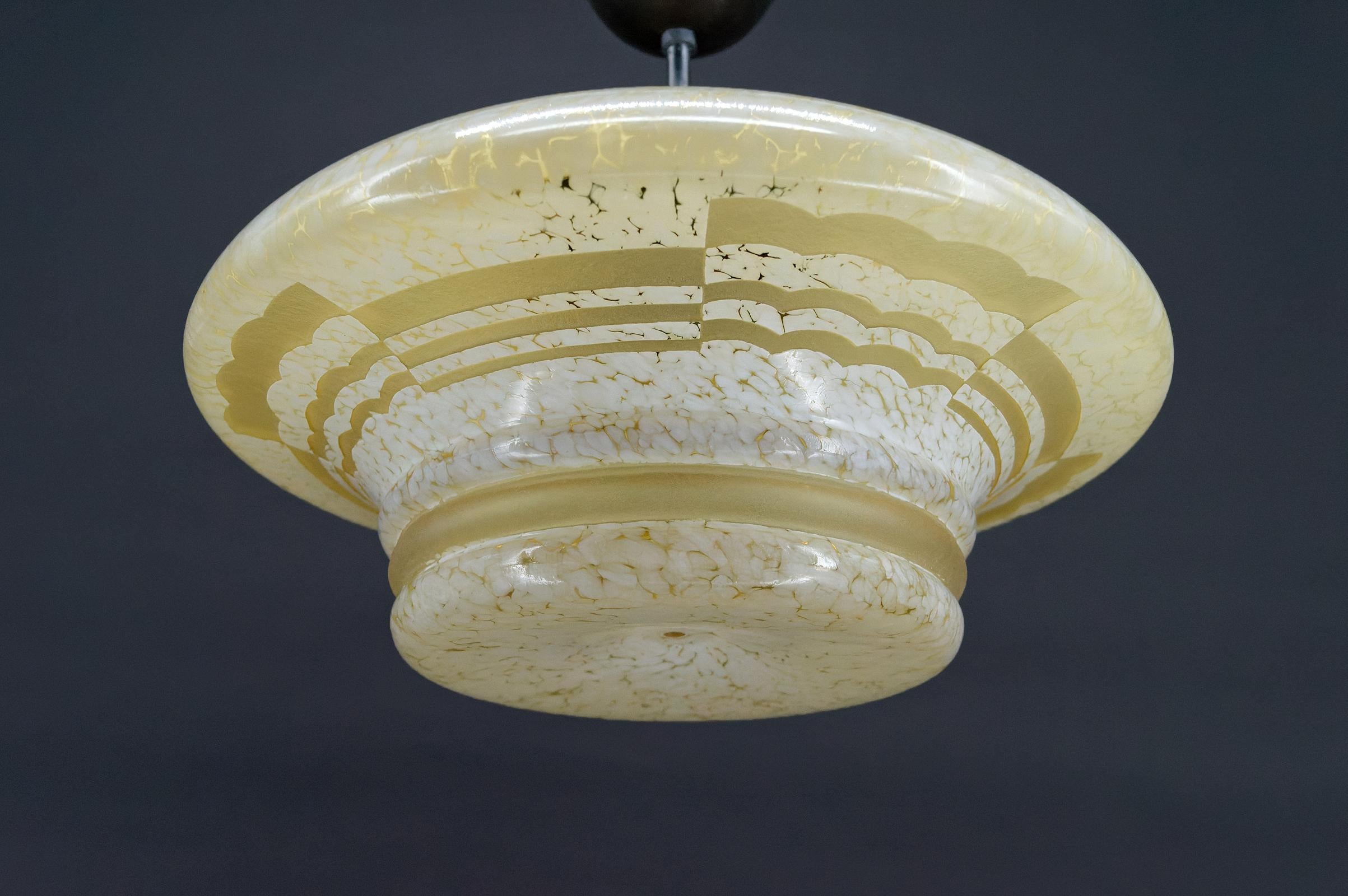 Glass Modernist Art Deco pendant light in acid-etched glass, France, Circa 1930 For Sale