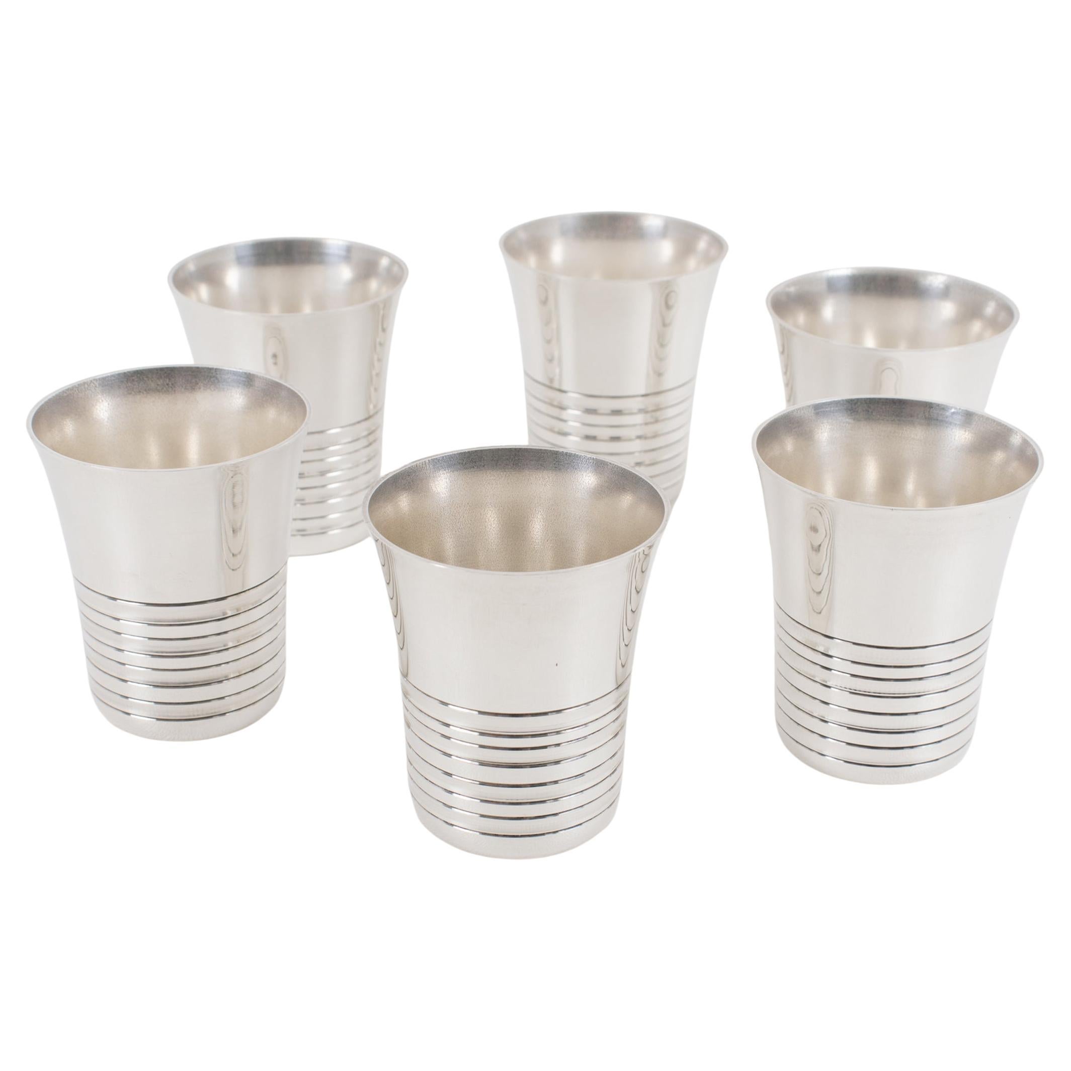 Modernist Art Deco Silber Platte Cocktail Cordial Tassen oder Schnapsgläser, 6 Pieces