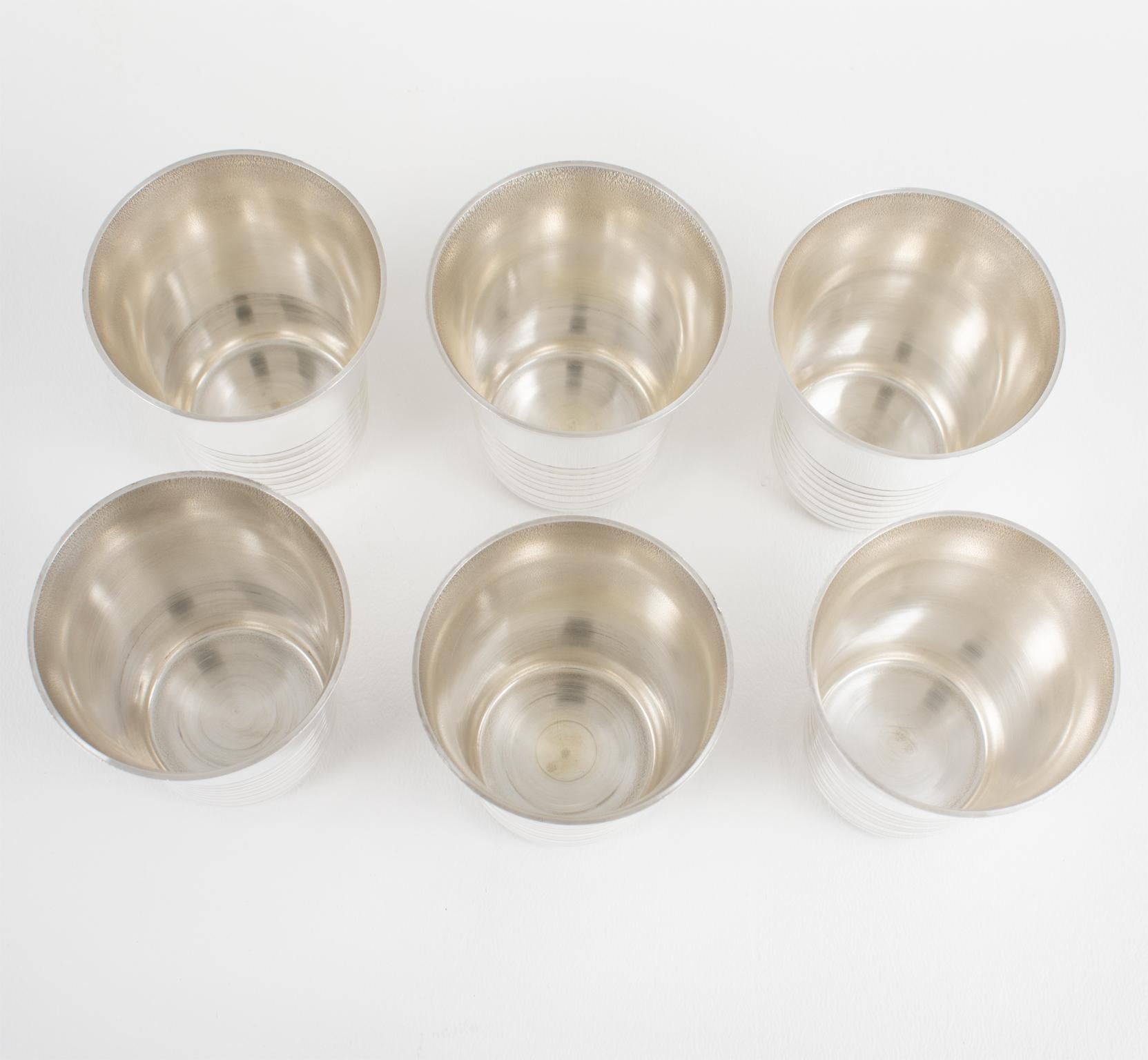 Modernist Art Deco Silver Plate Cocktail Cordial Cups or Shot Glasses, 6 pieces In Excellent Condition For Sale In Atlanta, GA