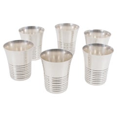 Copas cordiales de cóctel o vasos de chupito modernistas Art Decó de chapa de plata, 6 piezas
