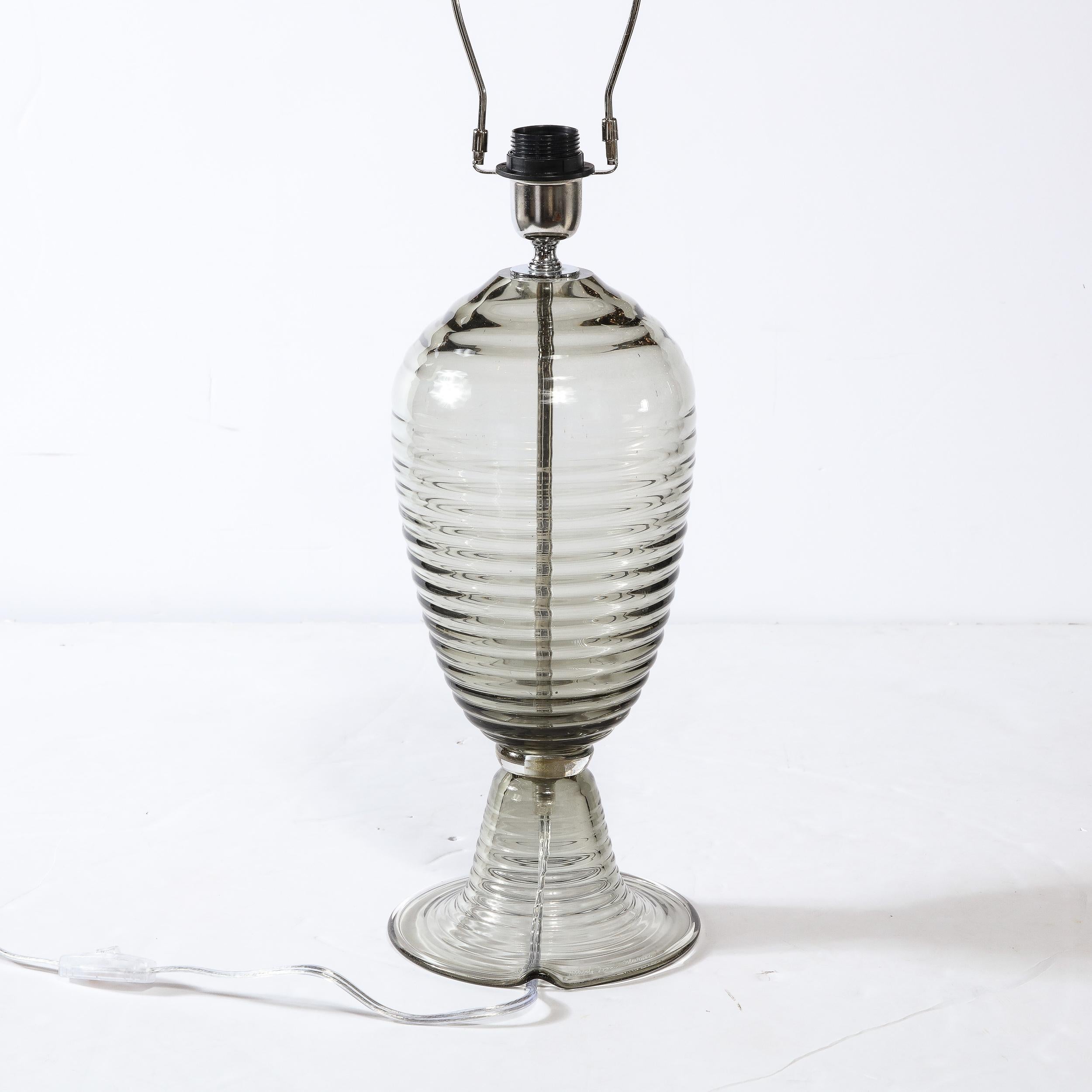 Modernist Art Deco Style Hive Form Hand-Blown Murano Smoked Glass Table Lamps For Sale 4