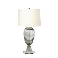 Modernist Art Deco Style Hive Form Hand-Blown Murano Smoked Glass Table Lamps