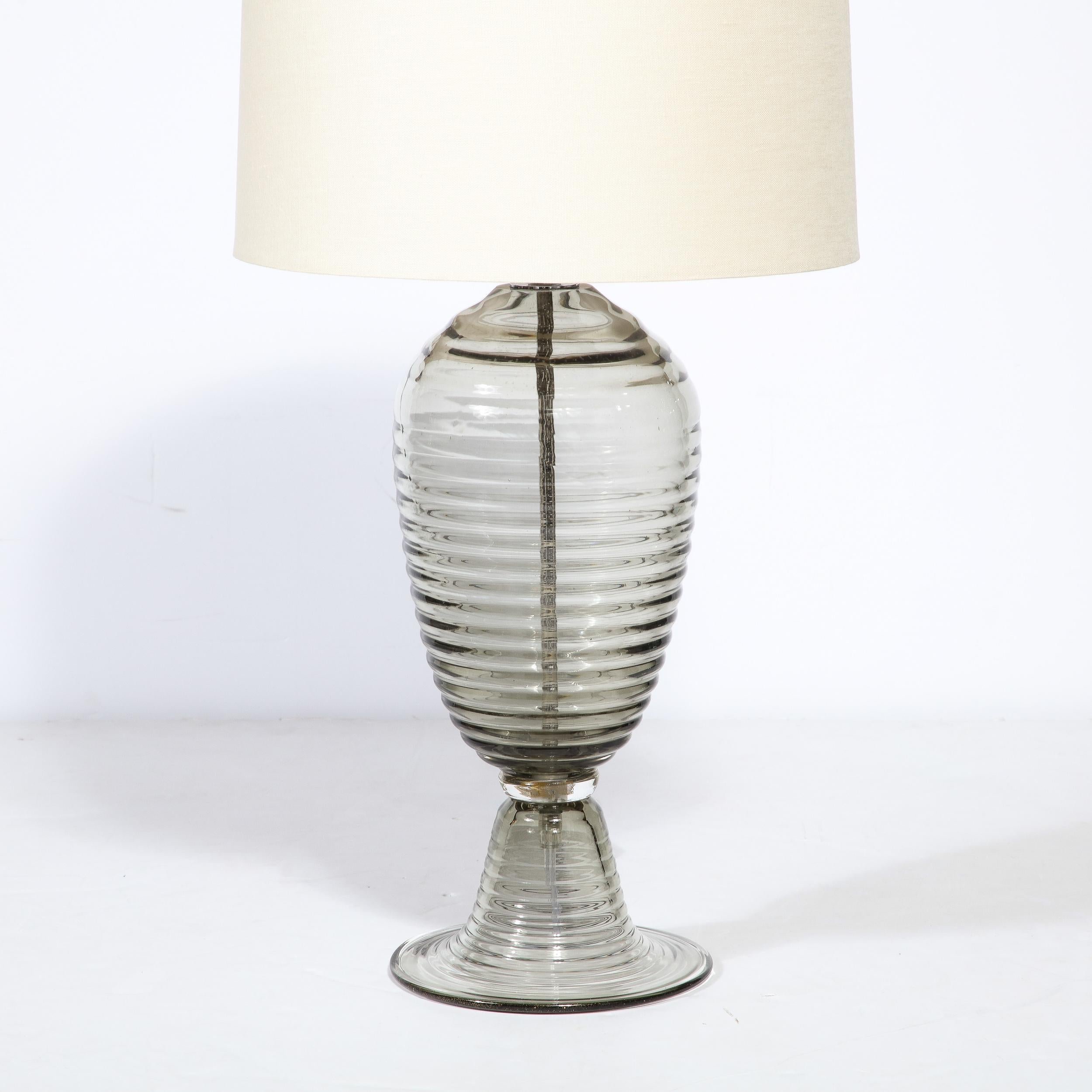 Italian Modernist Art Deco Style Hive Form Hand-Blown Murano Smoked Glass Table Lamps For Sale