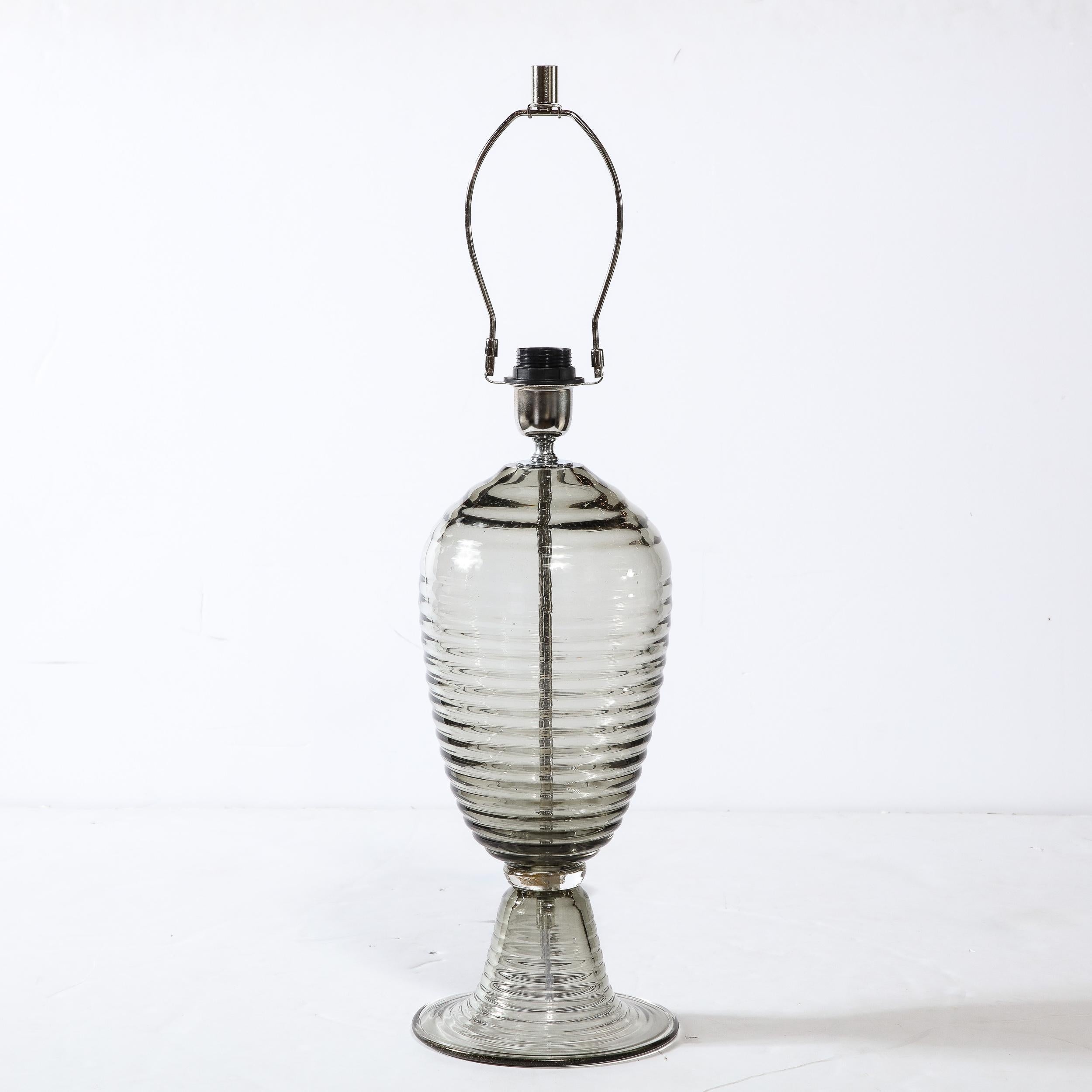 italien Lampes de table de style Art déco moderniste en verre de Murano fumé soufflé à la main en vente
