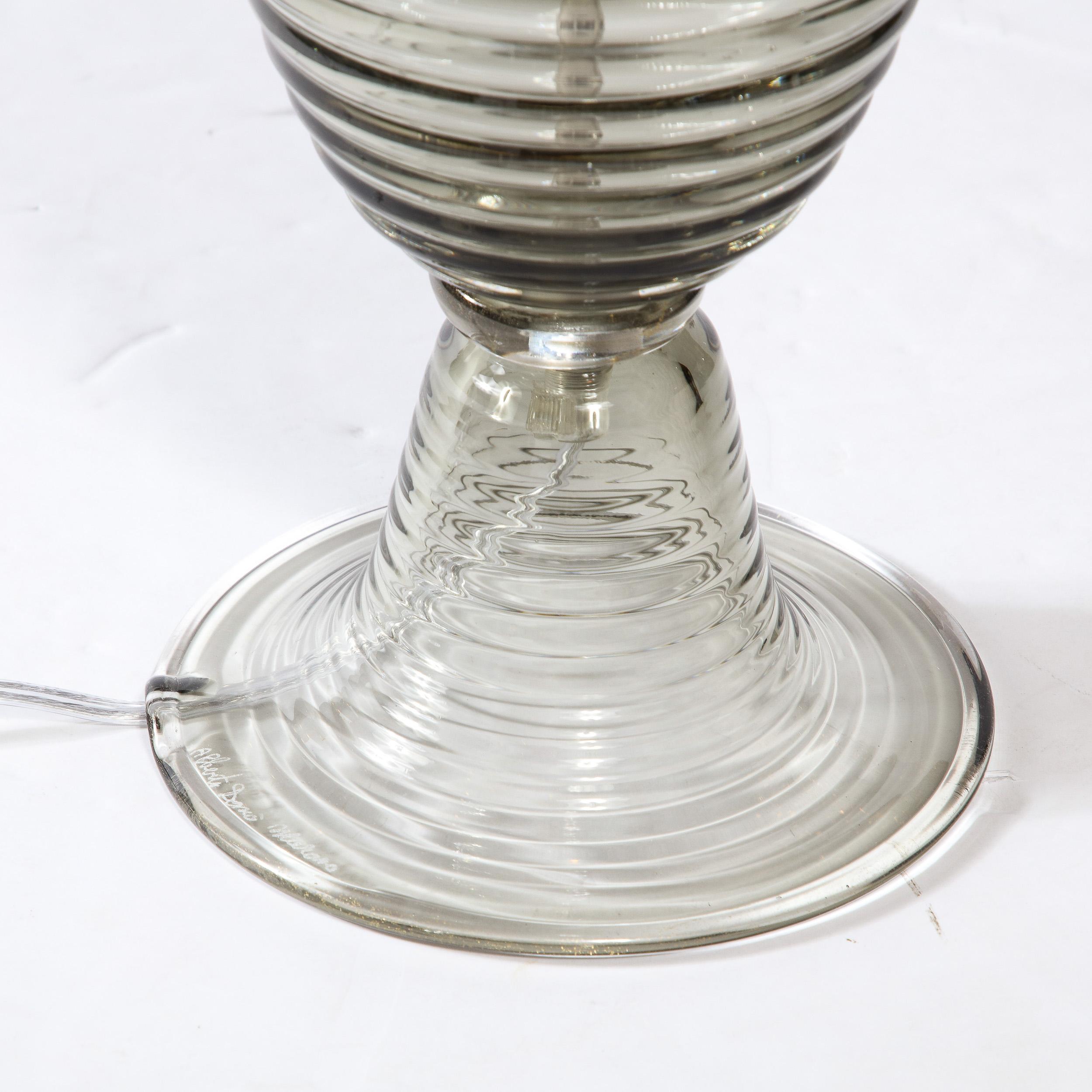 Lampes de table de style Art déco moderniste en verre de Murano fumé soufflé à la main en vente 2