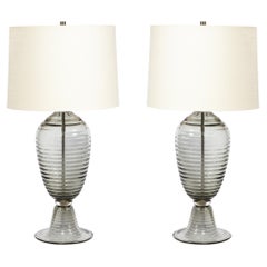 Modernistische mundgeblasene Murano-Rauchglas-Tischlampen im Art-déco-Stil in Hive-Form