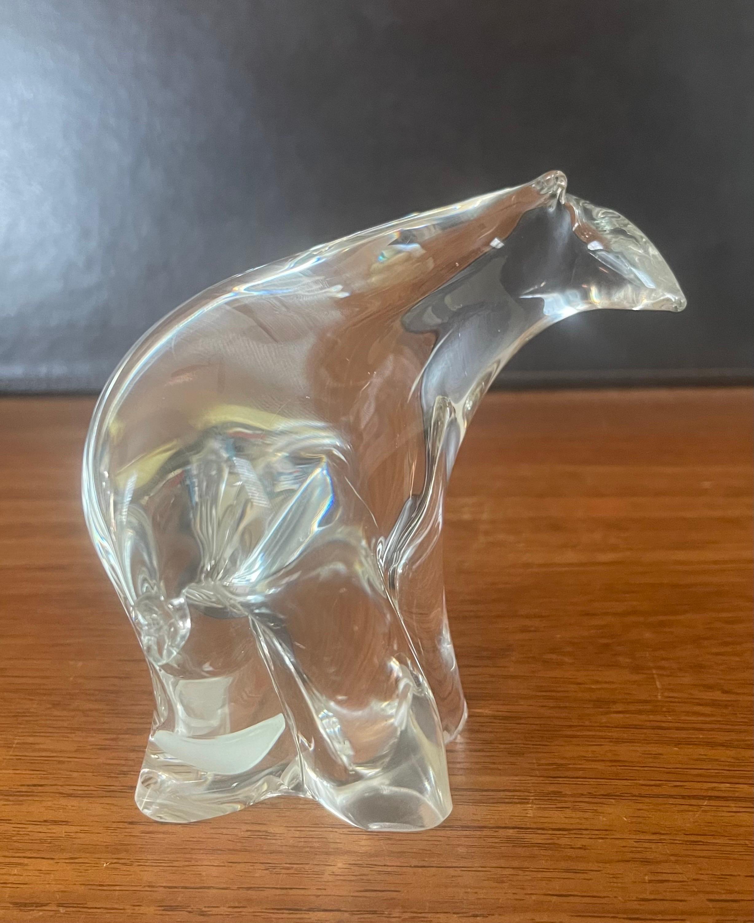 A very cool modernist art glass polar bear sculpture, circa 1970s. The piece is in very good vintage condition with no chips or cracks and measures a 6