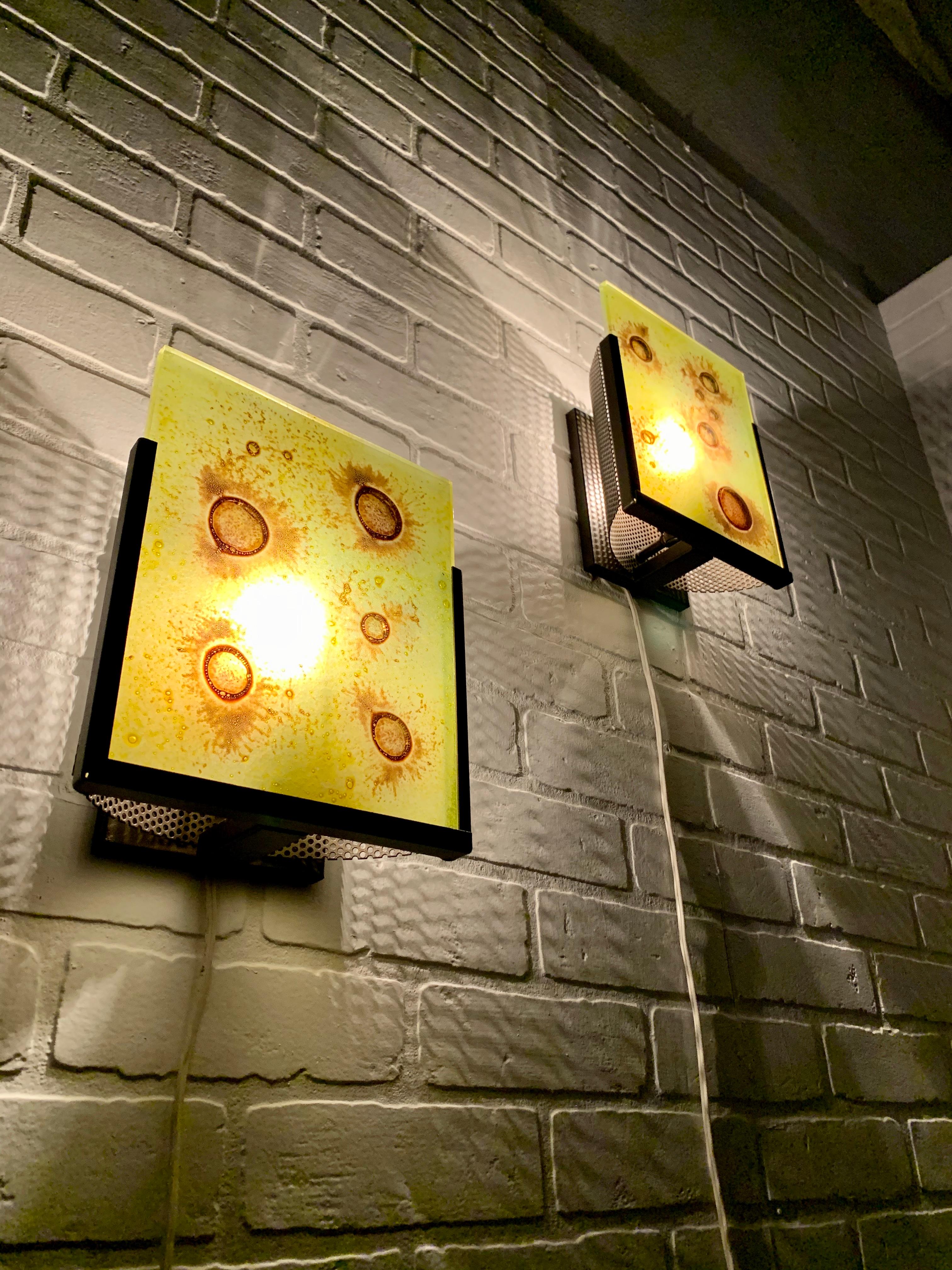 Modernist Art Glass Slip Shade Sconces In Excellent Condition For Sale In Denton, TX