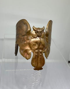 Modernist Art Nouveau Owl in Flight Cuff Bracelet Circa 1910 Rare Bird Motif