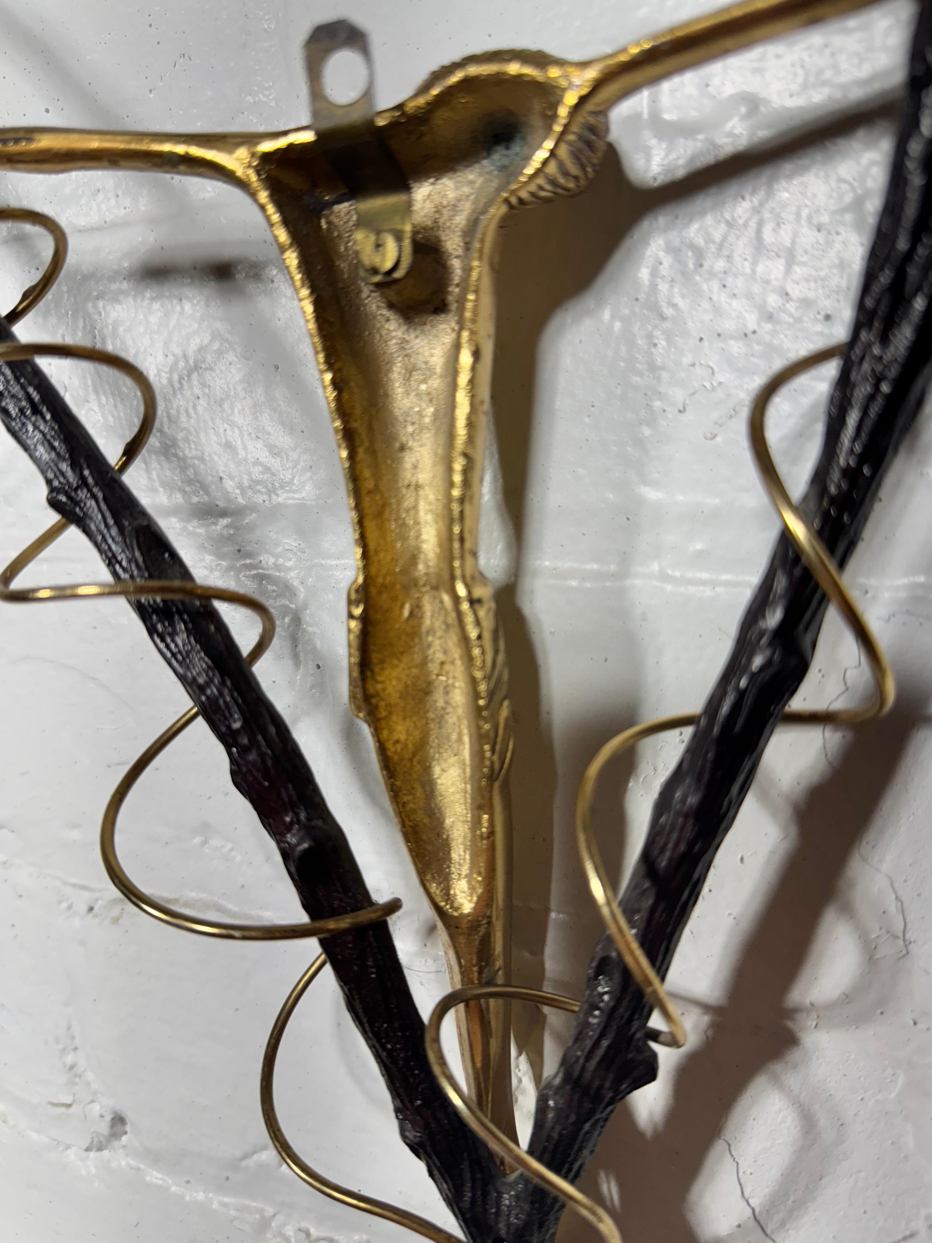 Modernist Artist Made Bronze Crucifix. ,, Twig / tree branch and Jesus both cast bronze, Unusual design.