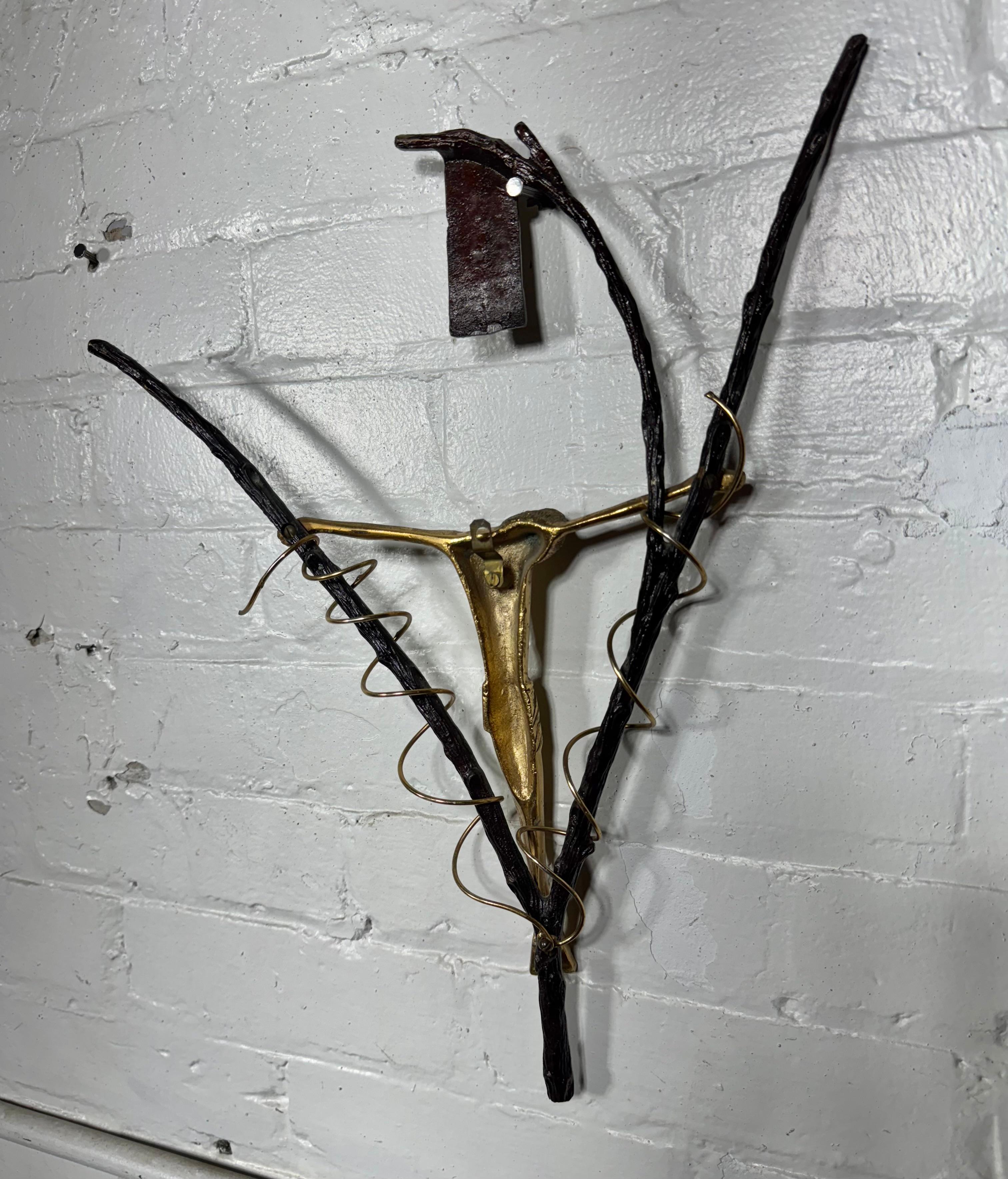 Mid-Century Modern Modernist Artist Made Bronze Crucifix. Unusual /TWIG & JESUS For Sale