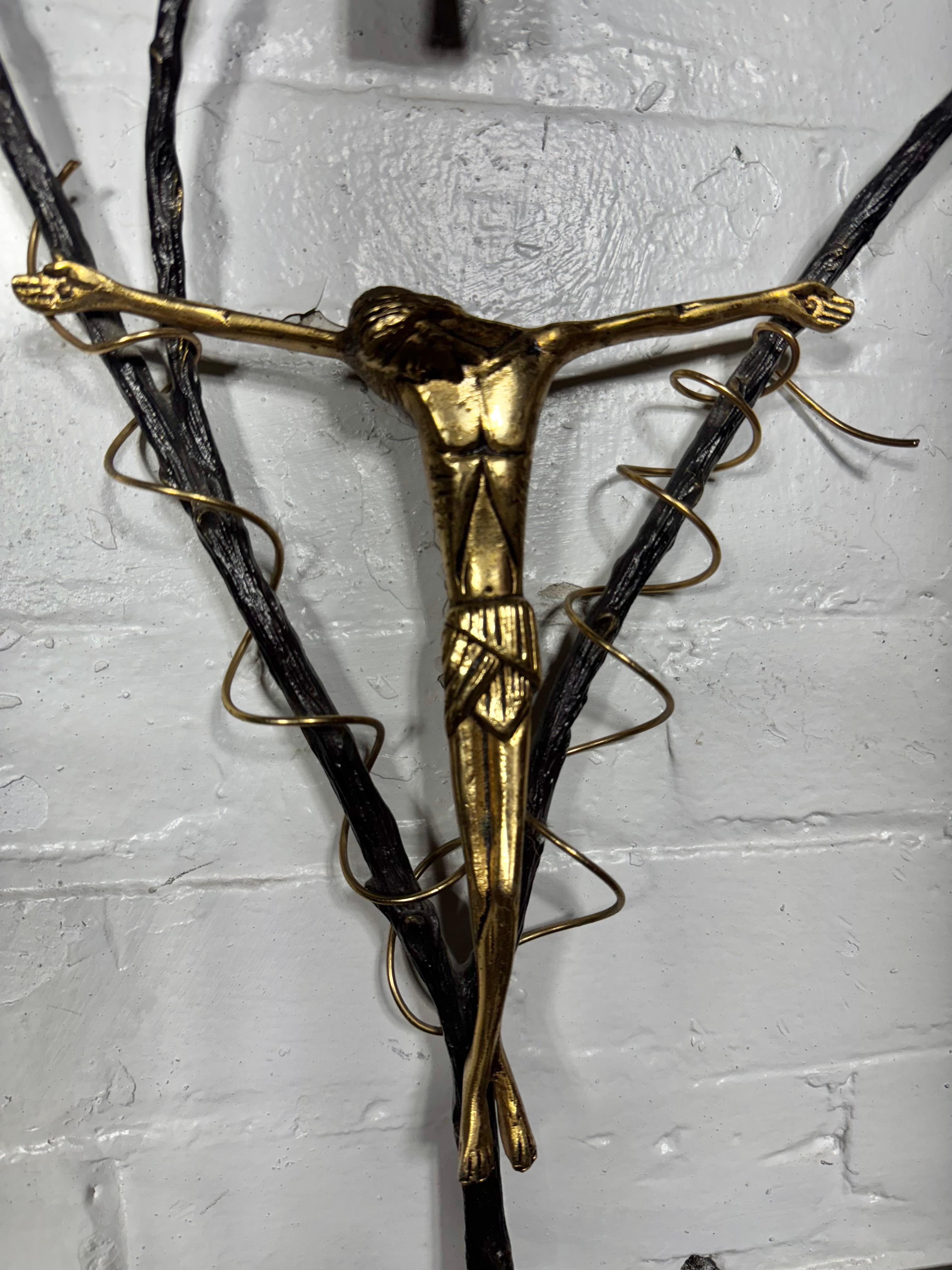 American Modernist Artist Made Bronze Crucifix. Unusual /TWIG & JESUS For Sale