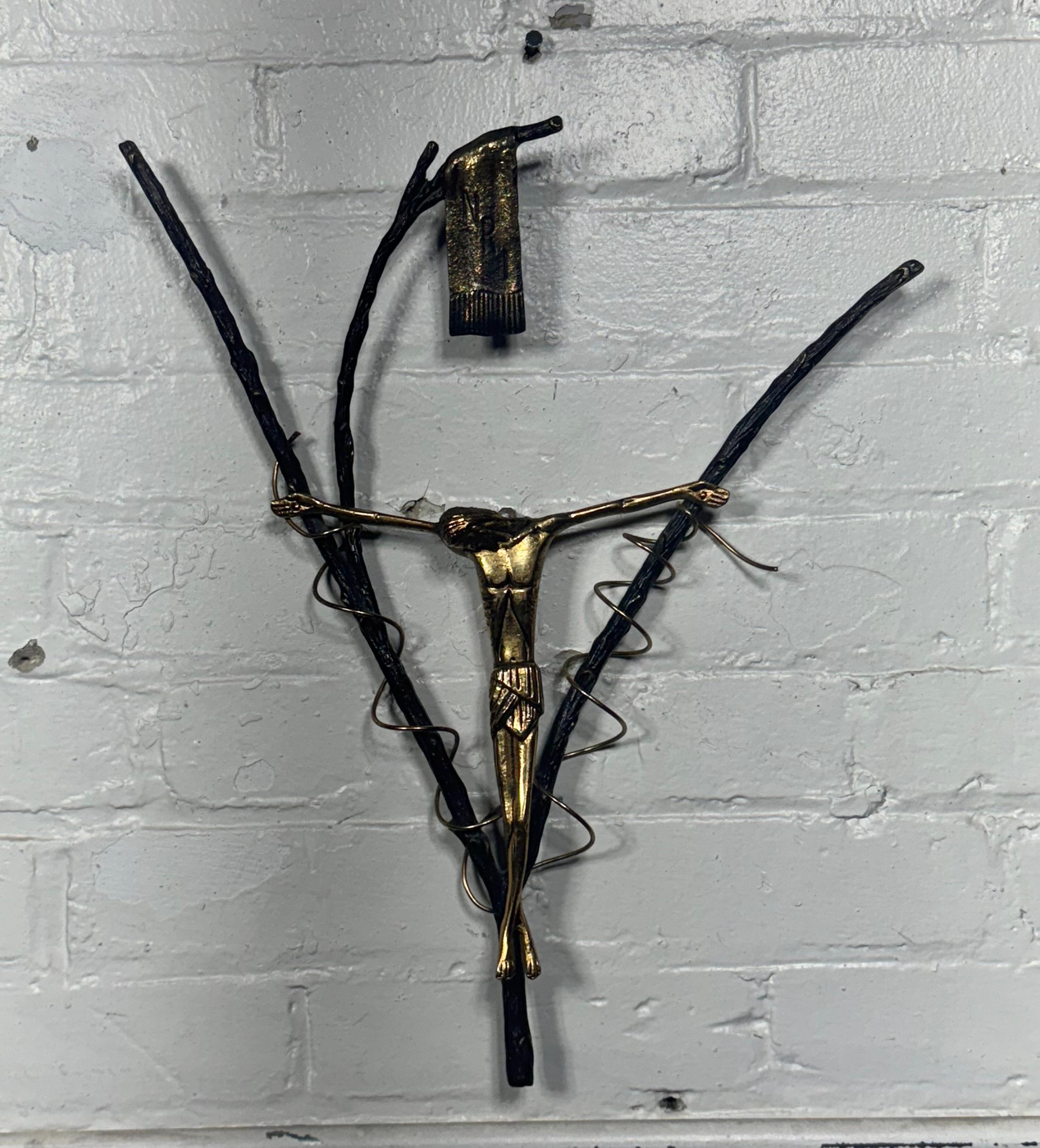 Modernist Artist Made Bronze Crucifix. Unusual /TWIG & JESUS For Sale 2