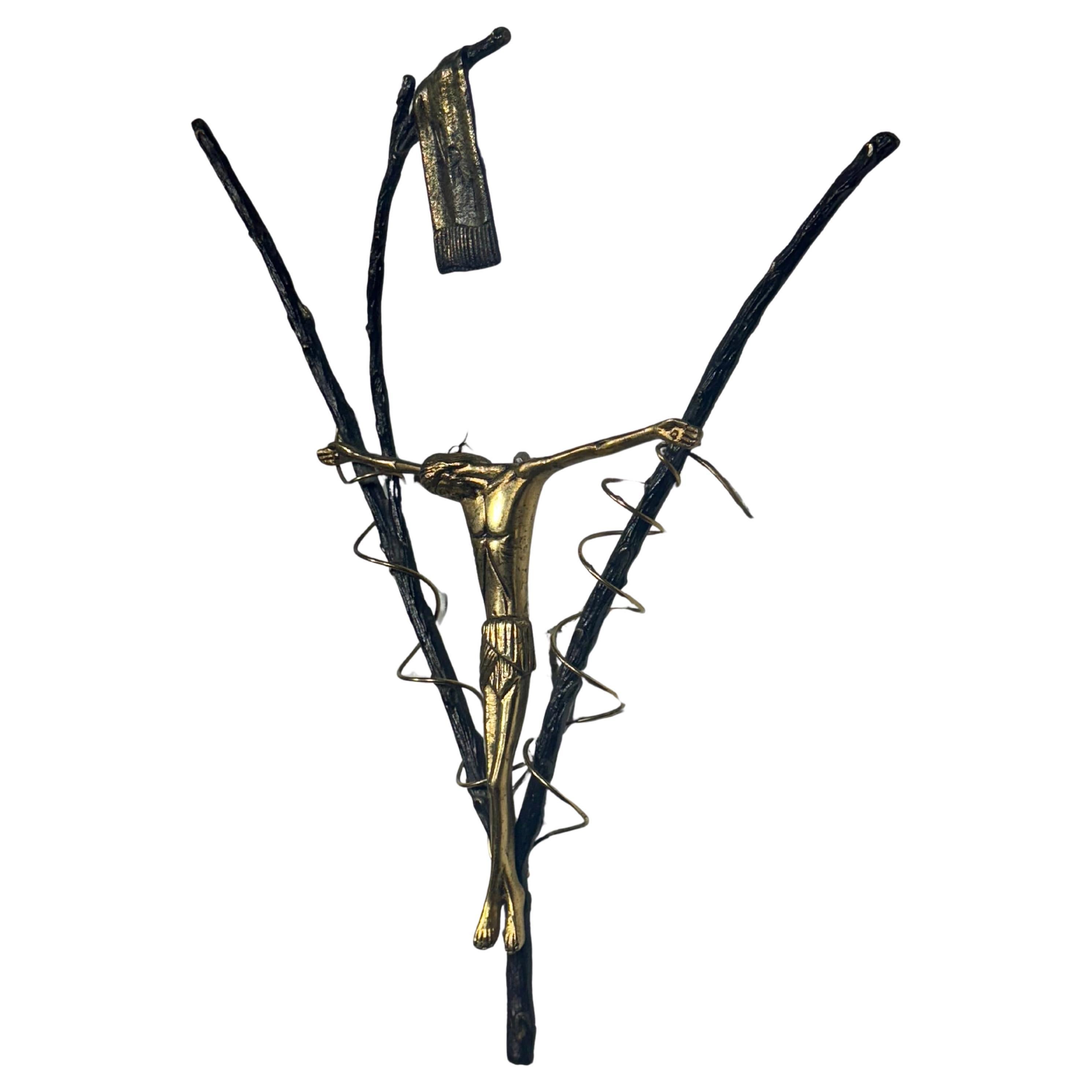 Modernist Artist Made Bronze Crucifix. Unusual /TWIG & JESUS For Sale