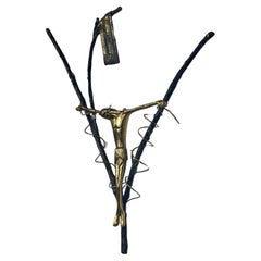 Modernist Artist Made Bronze Crucifix. Unusual /TWIG & JESUS