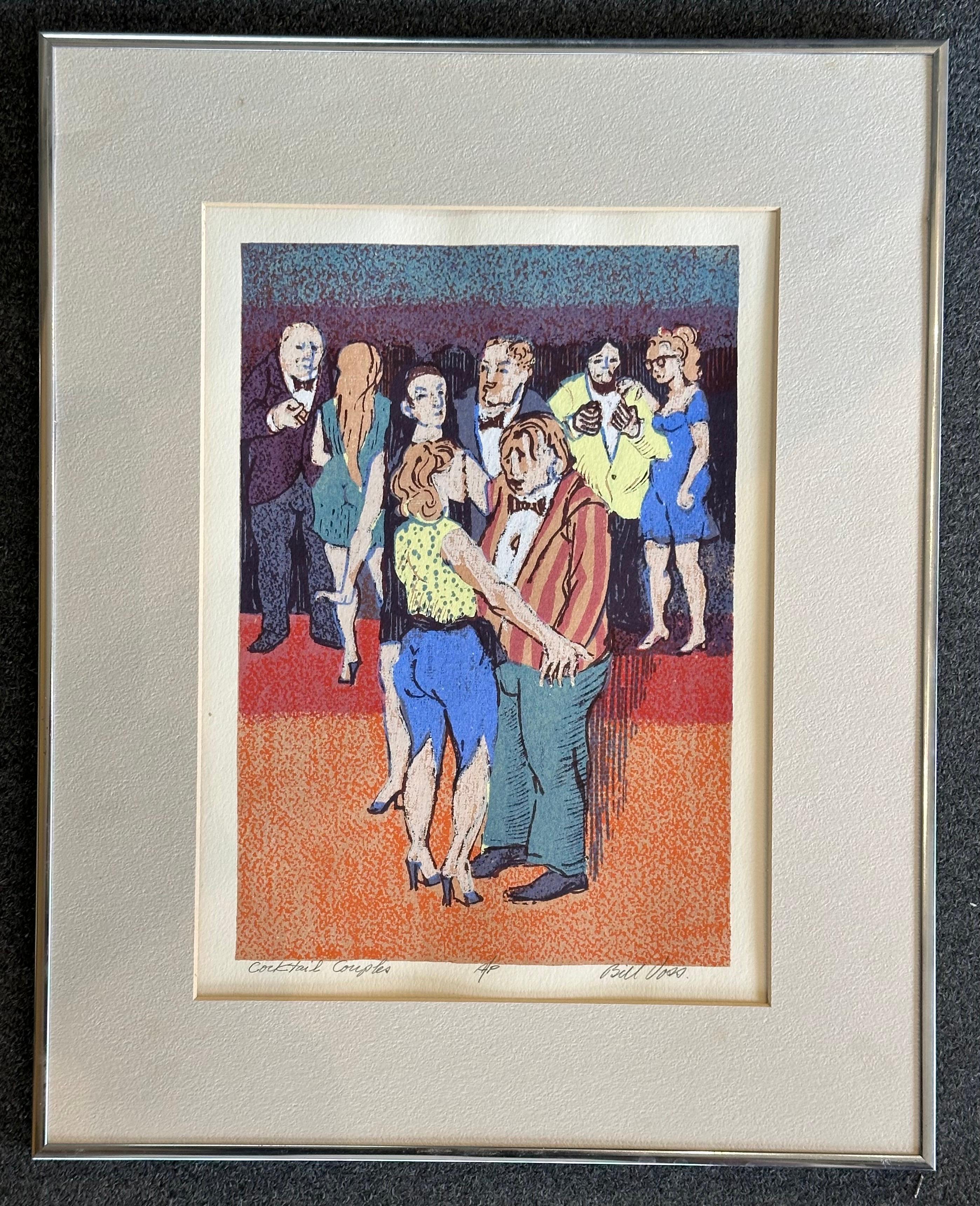Lithographie d'artiste moderniste « Cocktail Couple » de l'artiste coté Bill Voss en vente 5