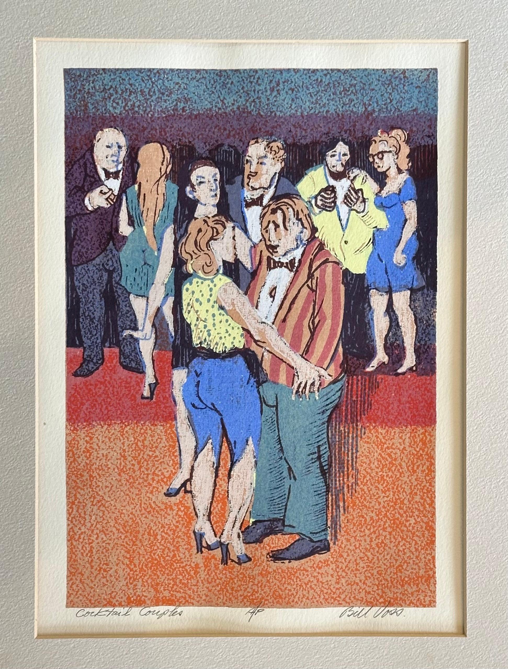 Mid-Century Modern Lithographie d'artiste moderniste « Cocktail Couple » de l'artiste coté Bill Voss en vente