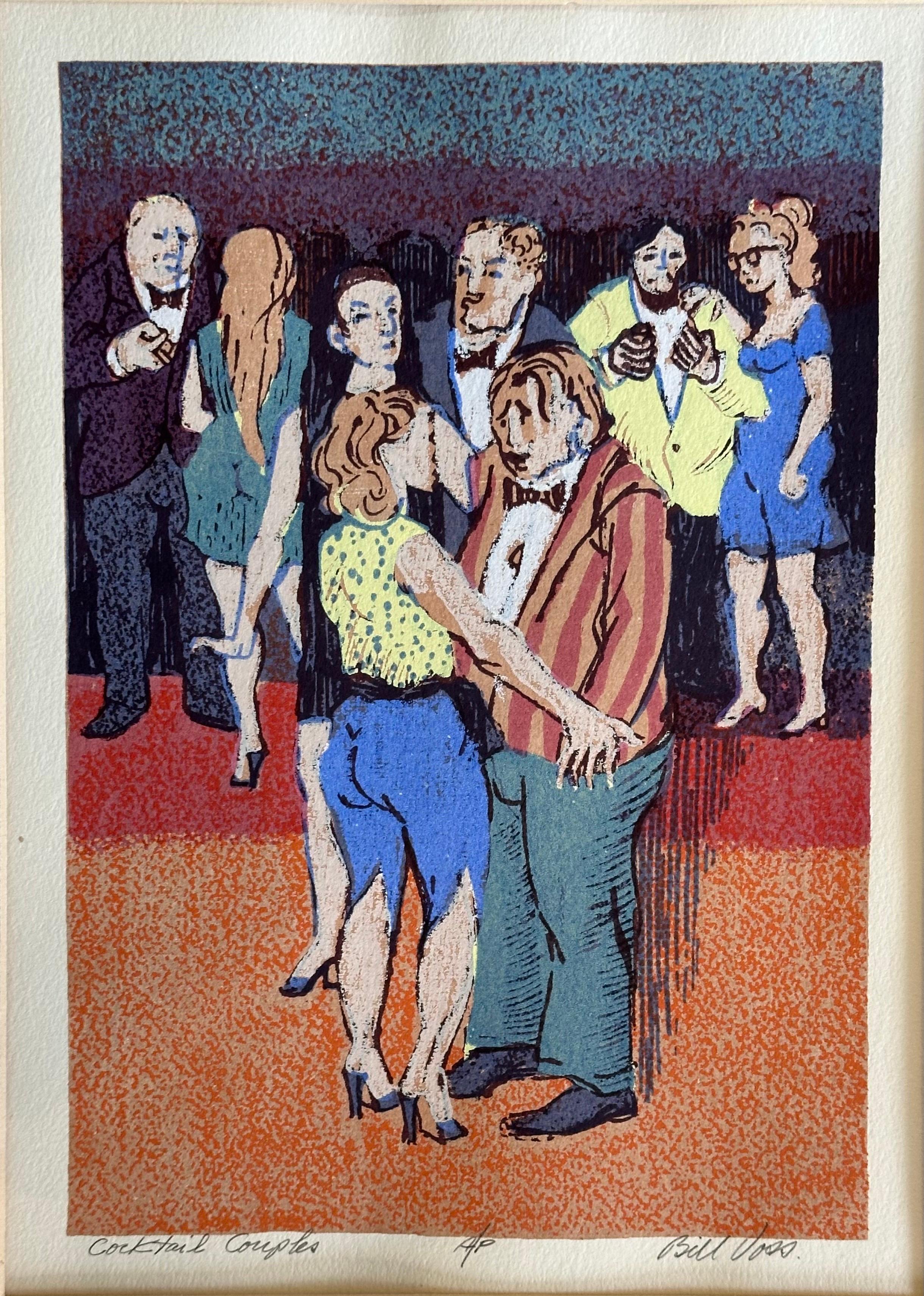 Nord-américain Lithographie d'artiste moderniste « Cocktail Couple » de l'artiste coté Bill Voss en vente