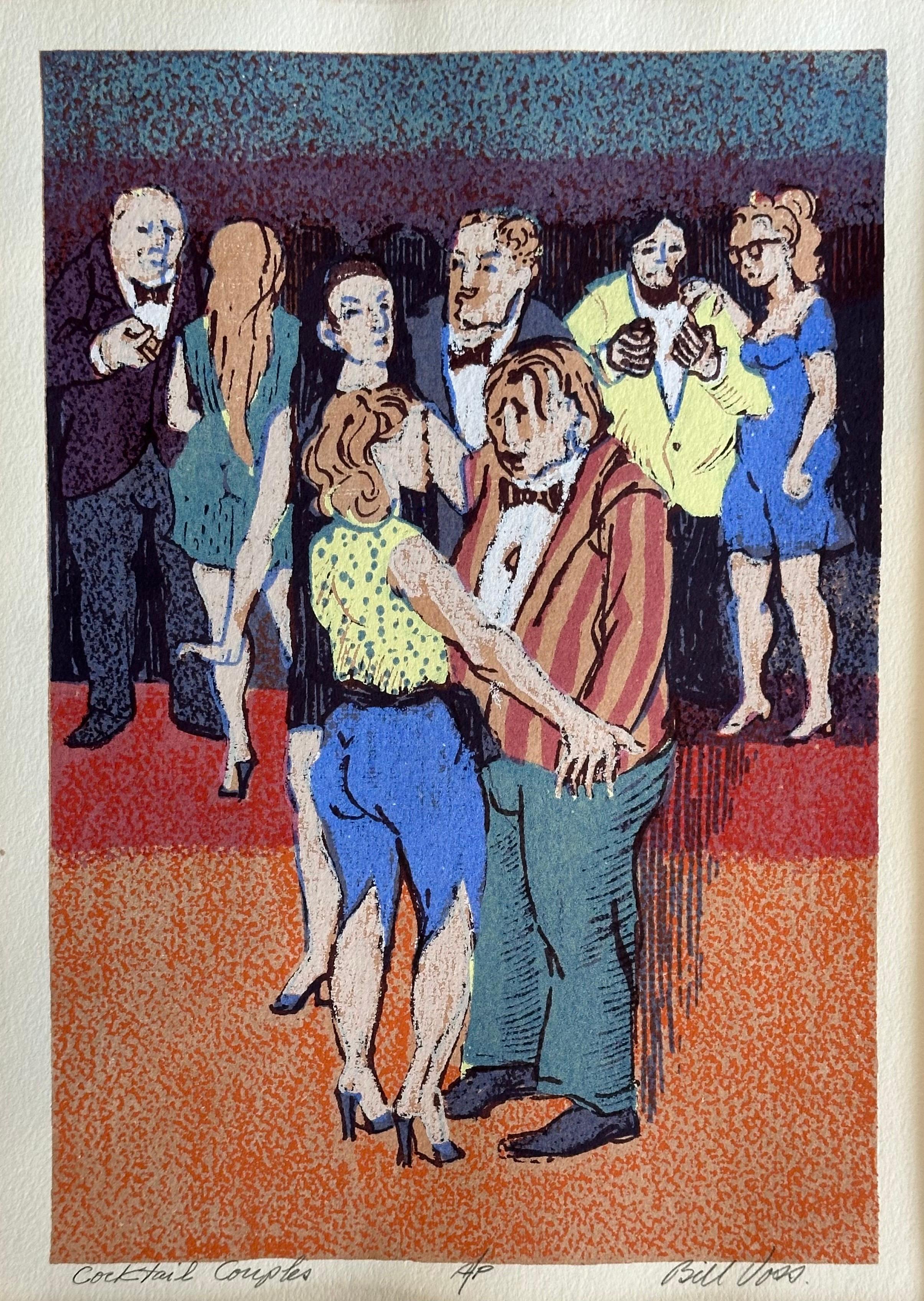 Lithographie d'artiste moderniste « Cocktail Couple » de l'artiste coté Bill Voss Bon état - En vente à San Diego, CA