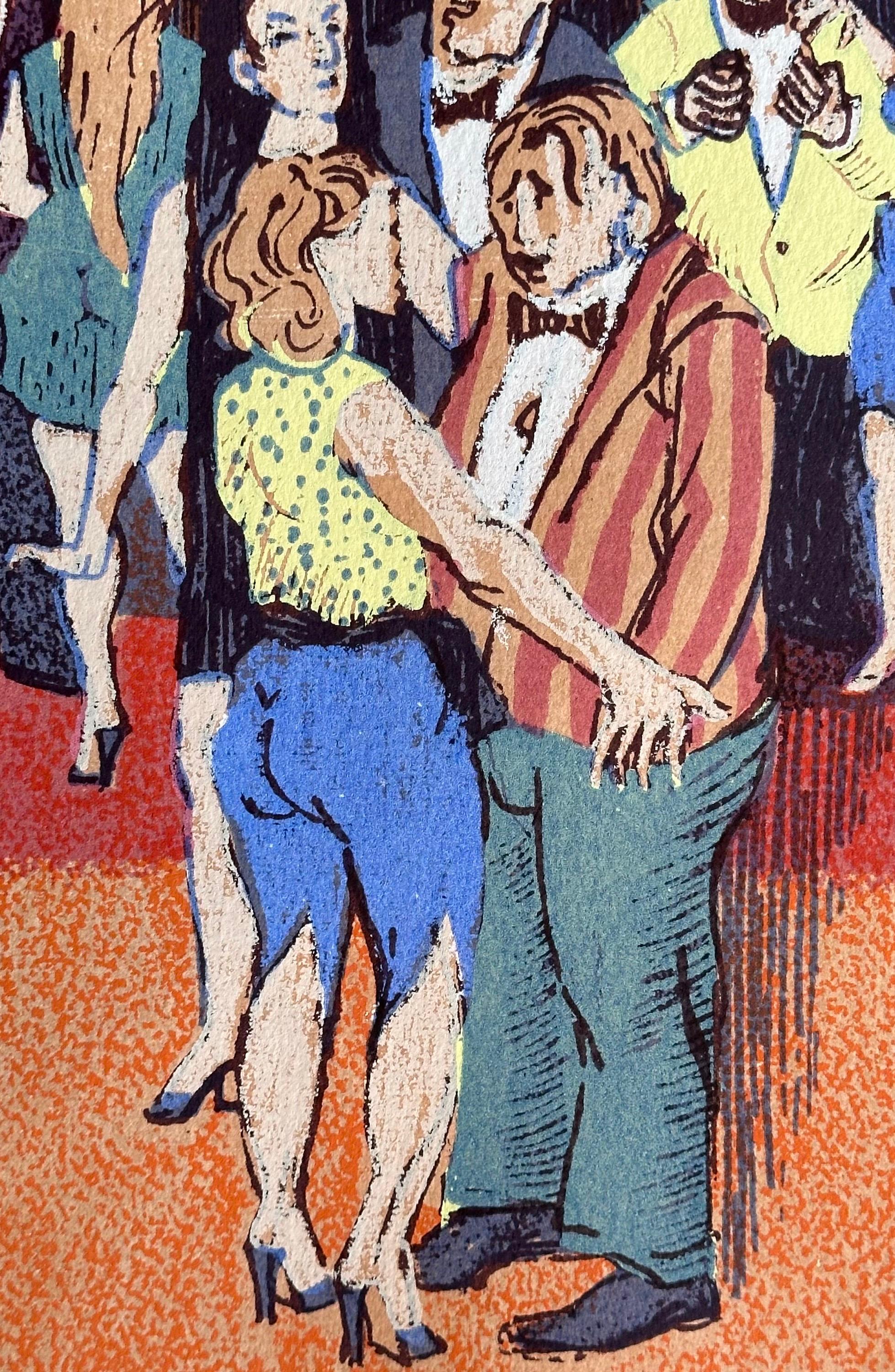 Lithographie d'artiste moderniste « Cocktail Couple » de l'artiste coté Bill Voss en vente 1