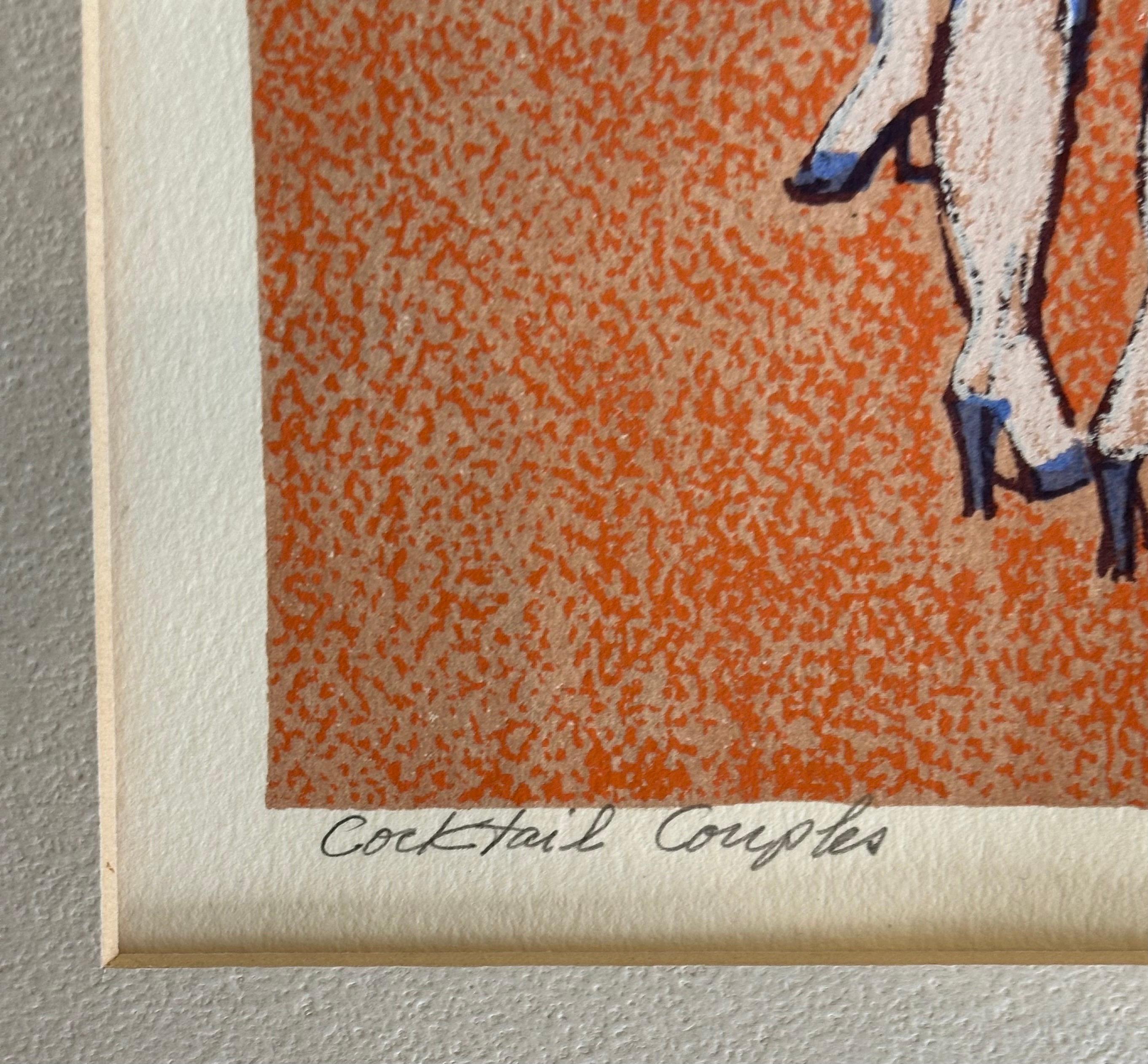 Lithographie d'artiste moderniste « Cocktail Couple » de l'artiste coté Bill Voss en vente 2