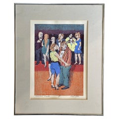 Modernist Artist Proof Lithograph "Cocktail Couple" by Listed Artist Bill Voss