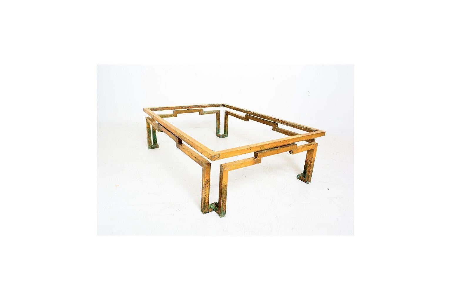 Arturo Pani Brass Coffee Table Geometric Greek Key Design Mexico Modernism 1950s 1