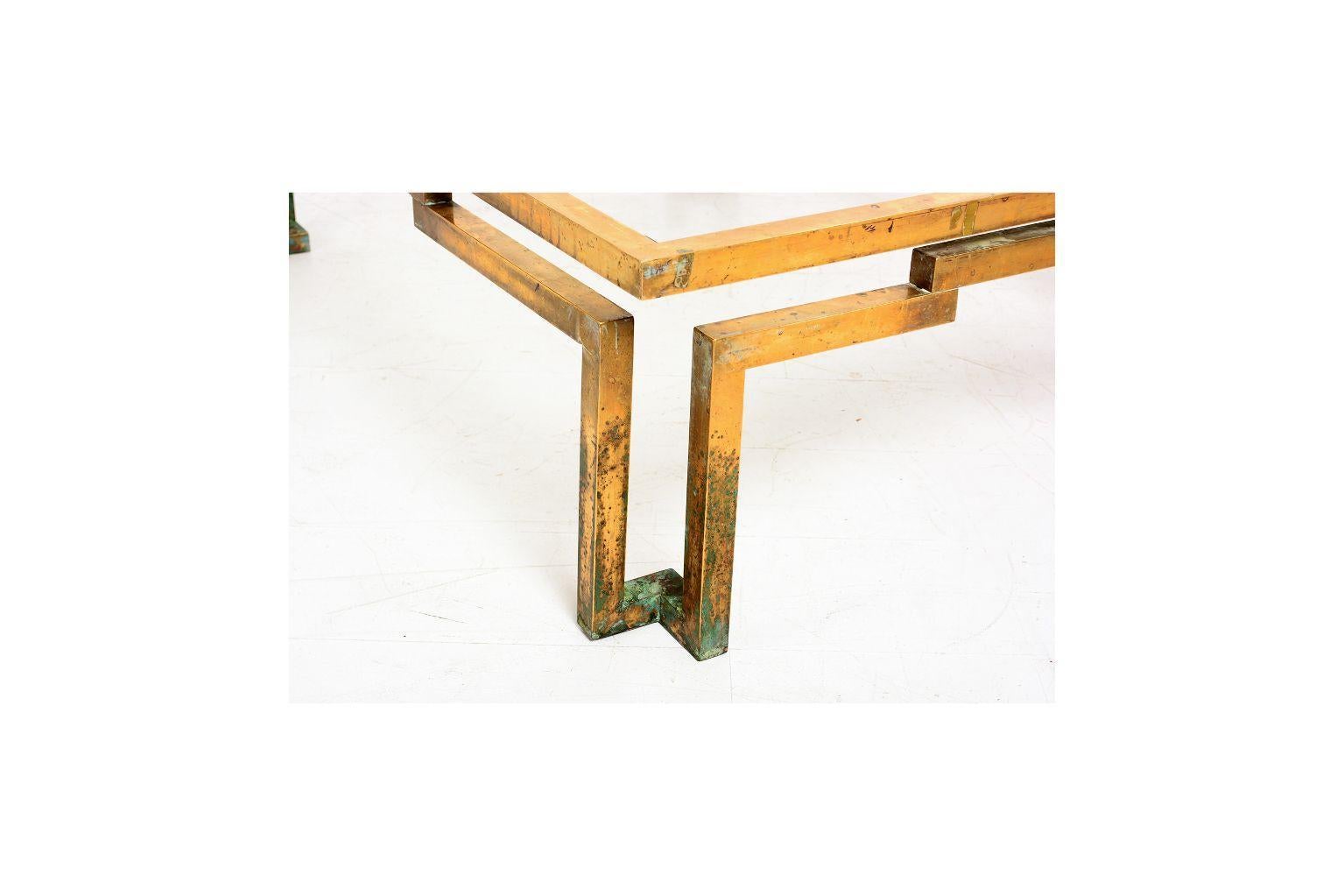 Arturo Pani Brass Coffee Table Geometric Greek Key Design Mexico Modernism 1950s 2