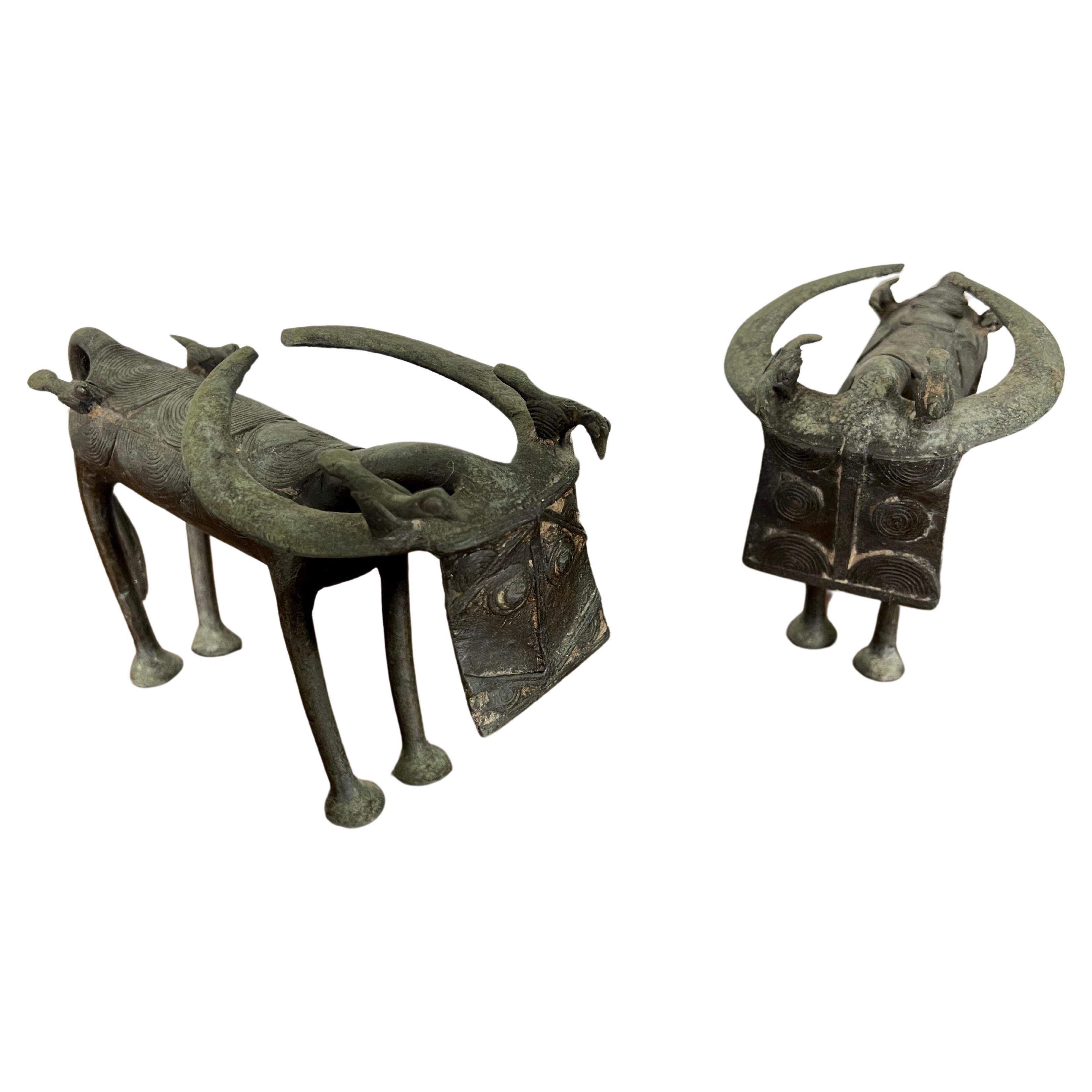 Modernist "Ashanti "Bronze Water Buffalo Sculptures  For Sale