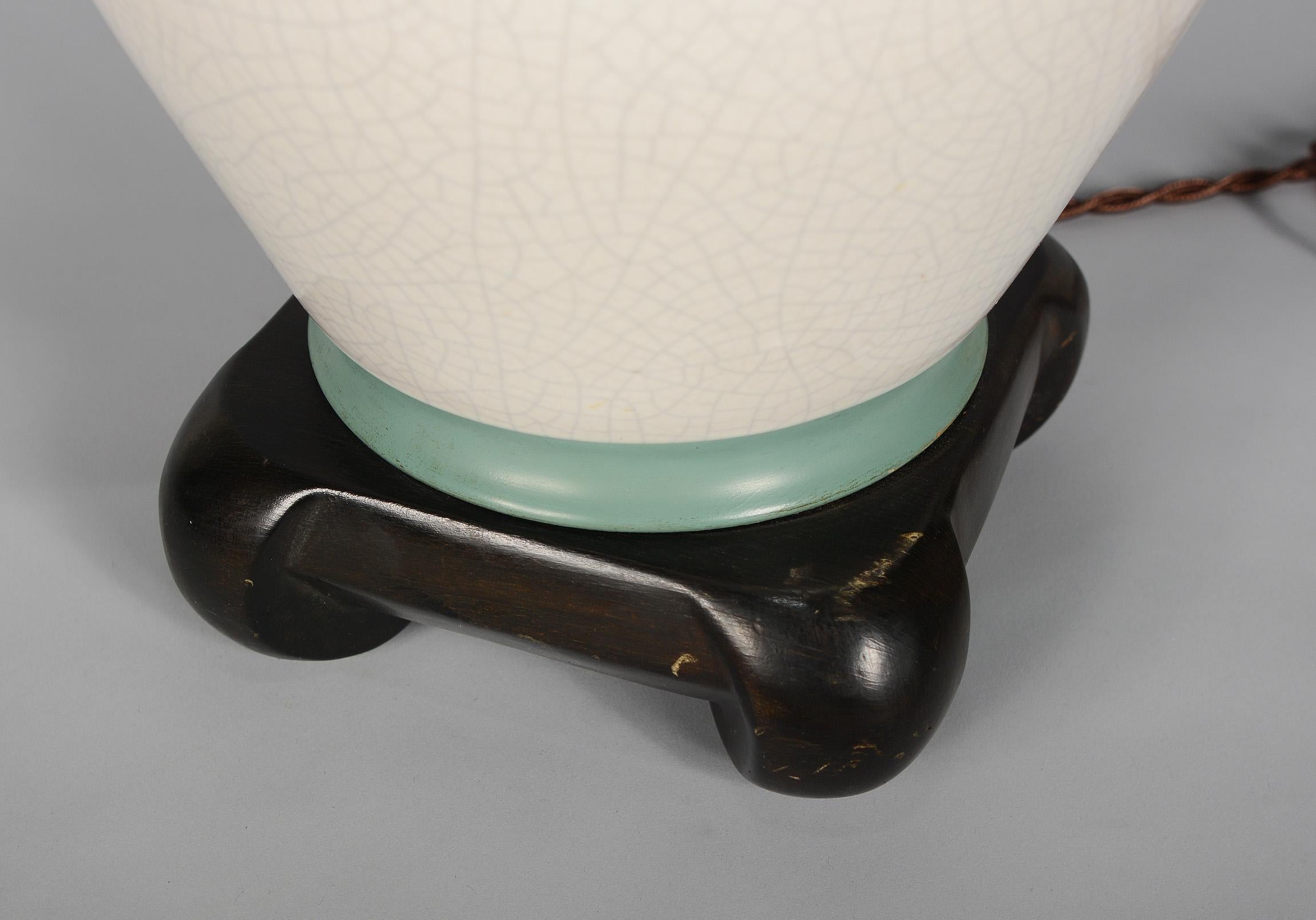 Ceramic Modernist Asian Style Table Lamp with Crackle Glaze For Sale