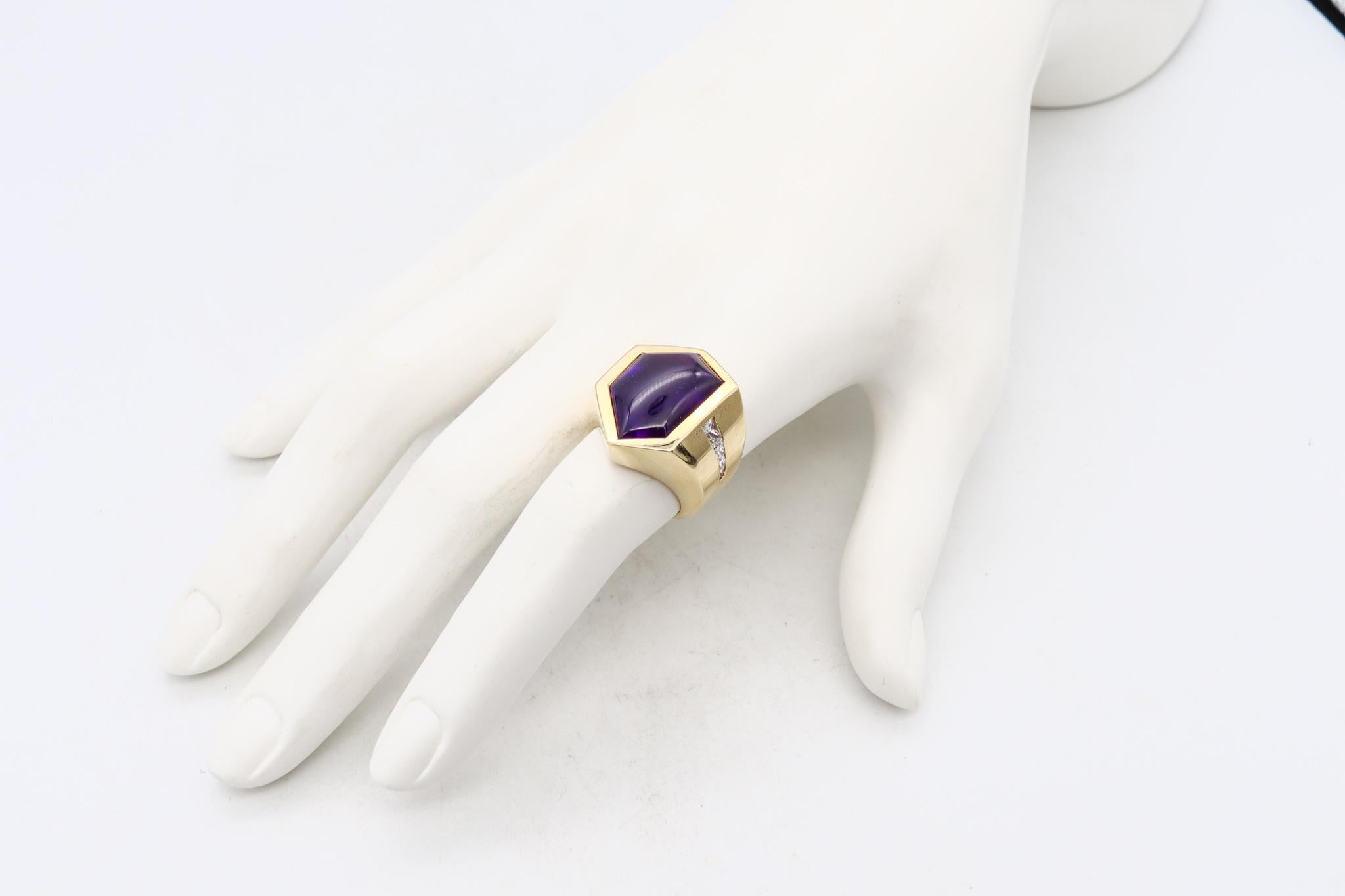 Mixed Cut Modernist Asymmetric Ring in 18Kt Gold with 9.27 Cts in Diamonds and Amethyst For Sale