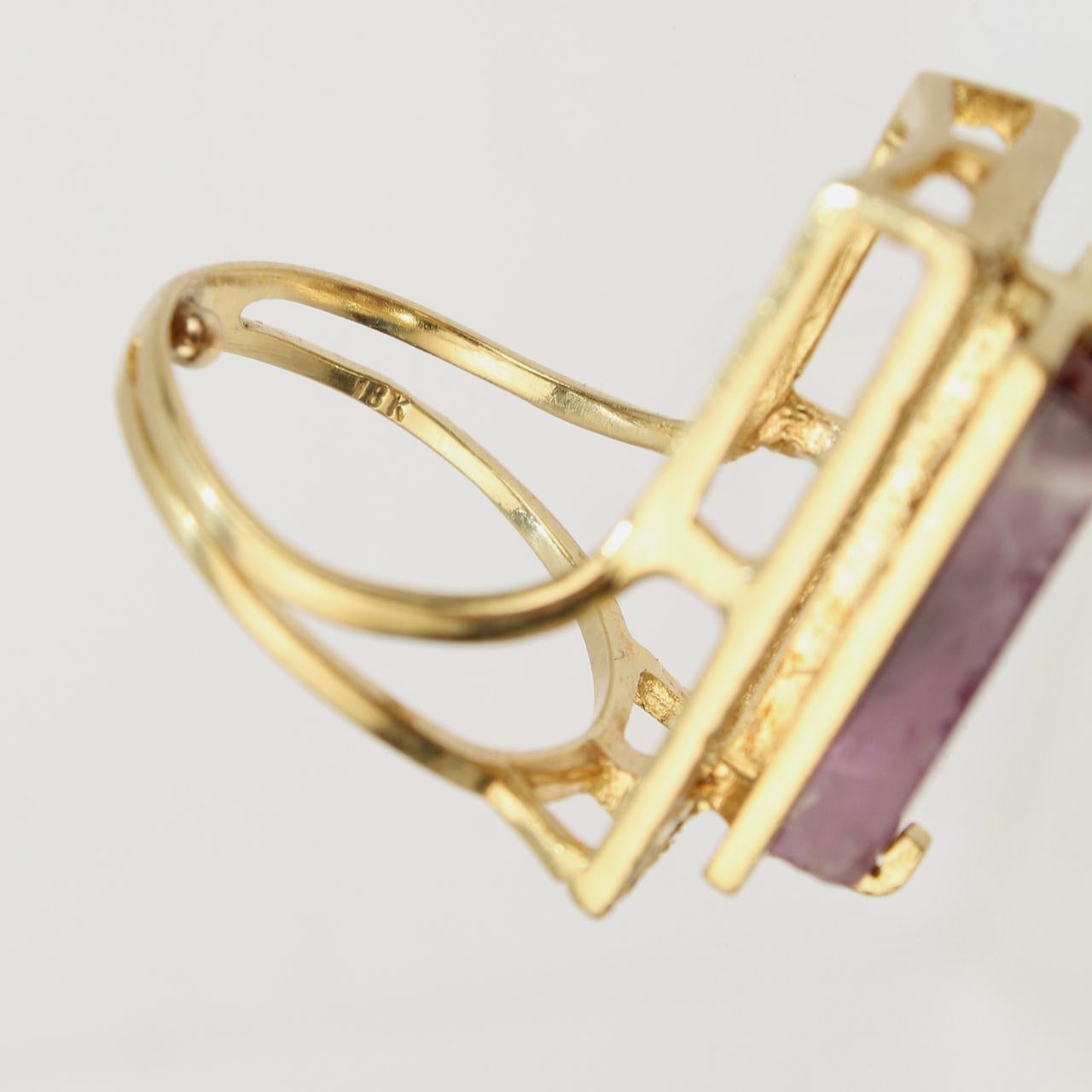Modernist Asymmetrical 18k Gold and Rough Cut Amethyst Gemstone Cocktail Ring For Sale 6