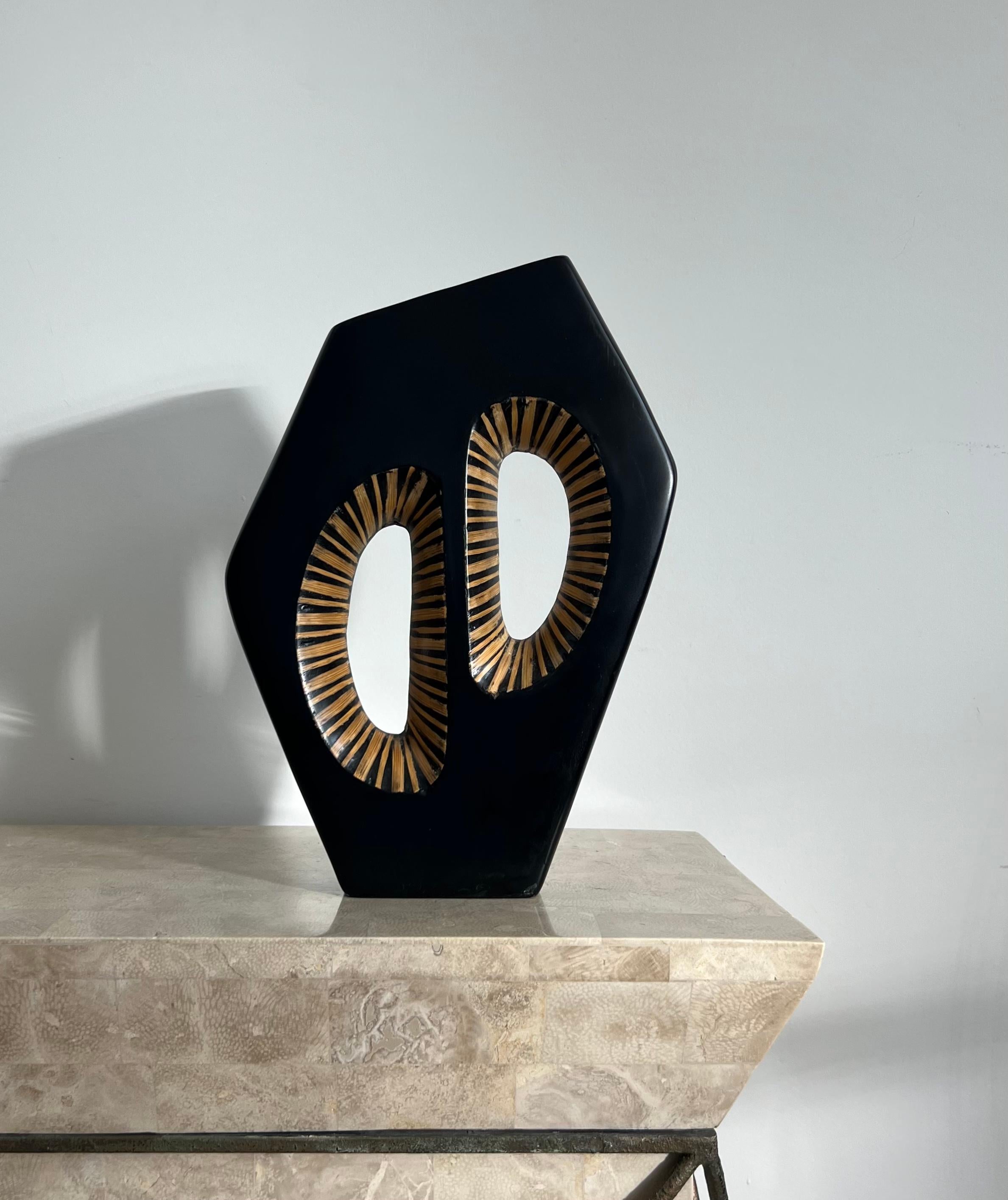 Organic Modern Modernist Asymmetrical Ceramic Vase with Safari Motif, Late 20th Century