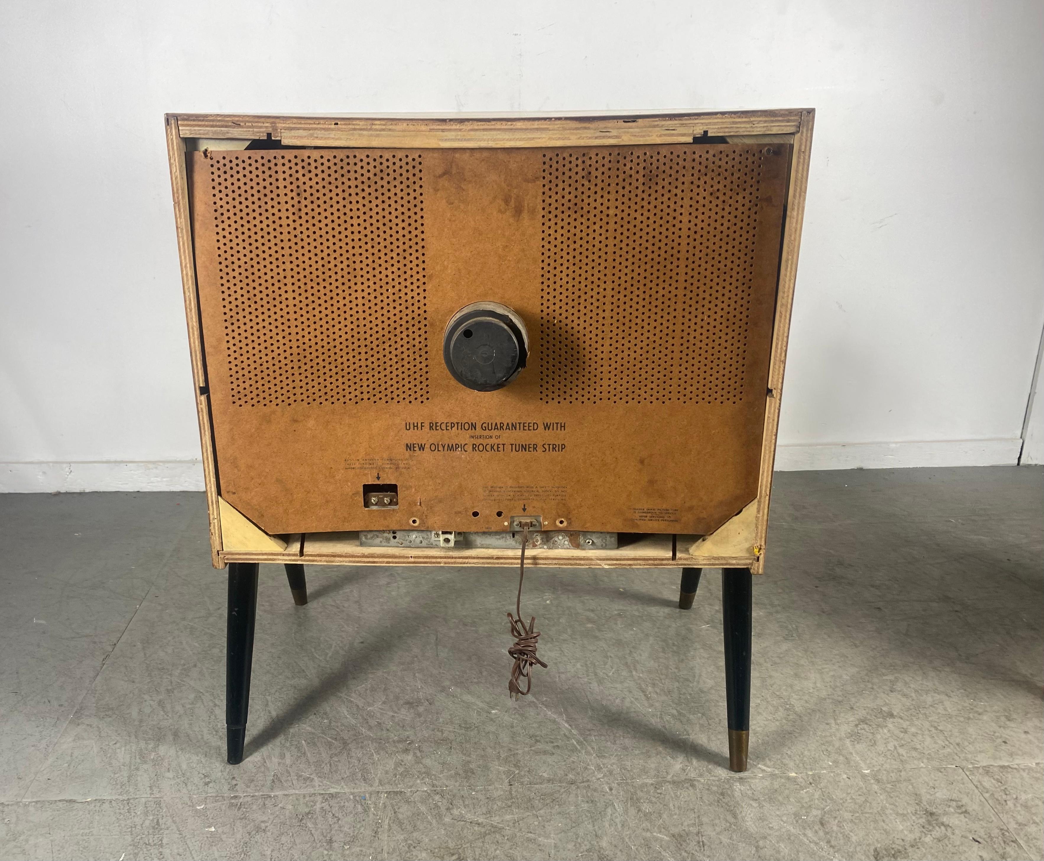 Mid-20th Century Modernist Atomic 1950s Television by Olympic, Tambour Doors 