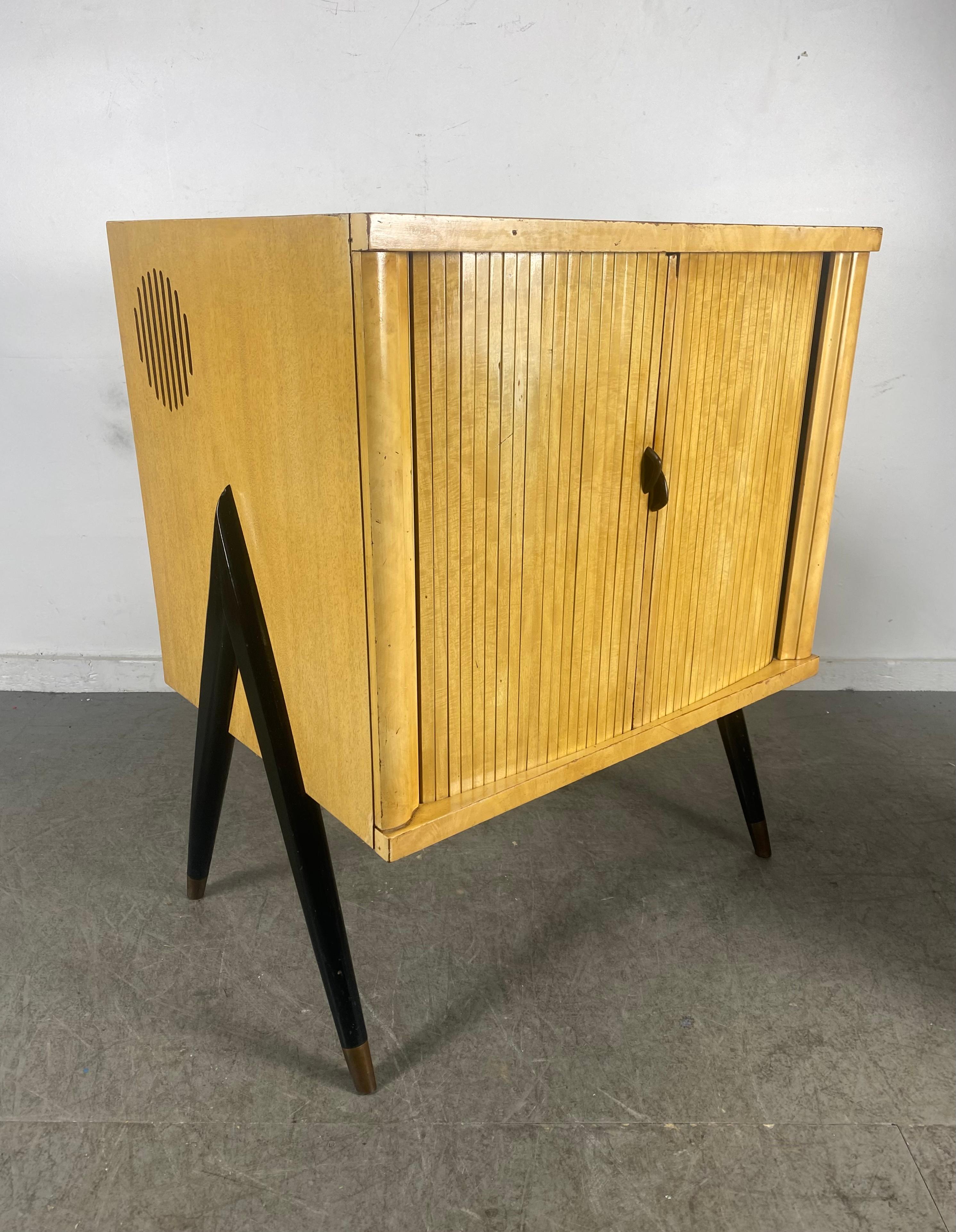 Super selten! Modernist Atomic 1950s Television by Olympic, Tambour doors 