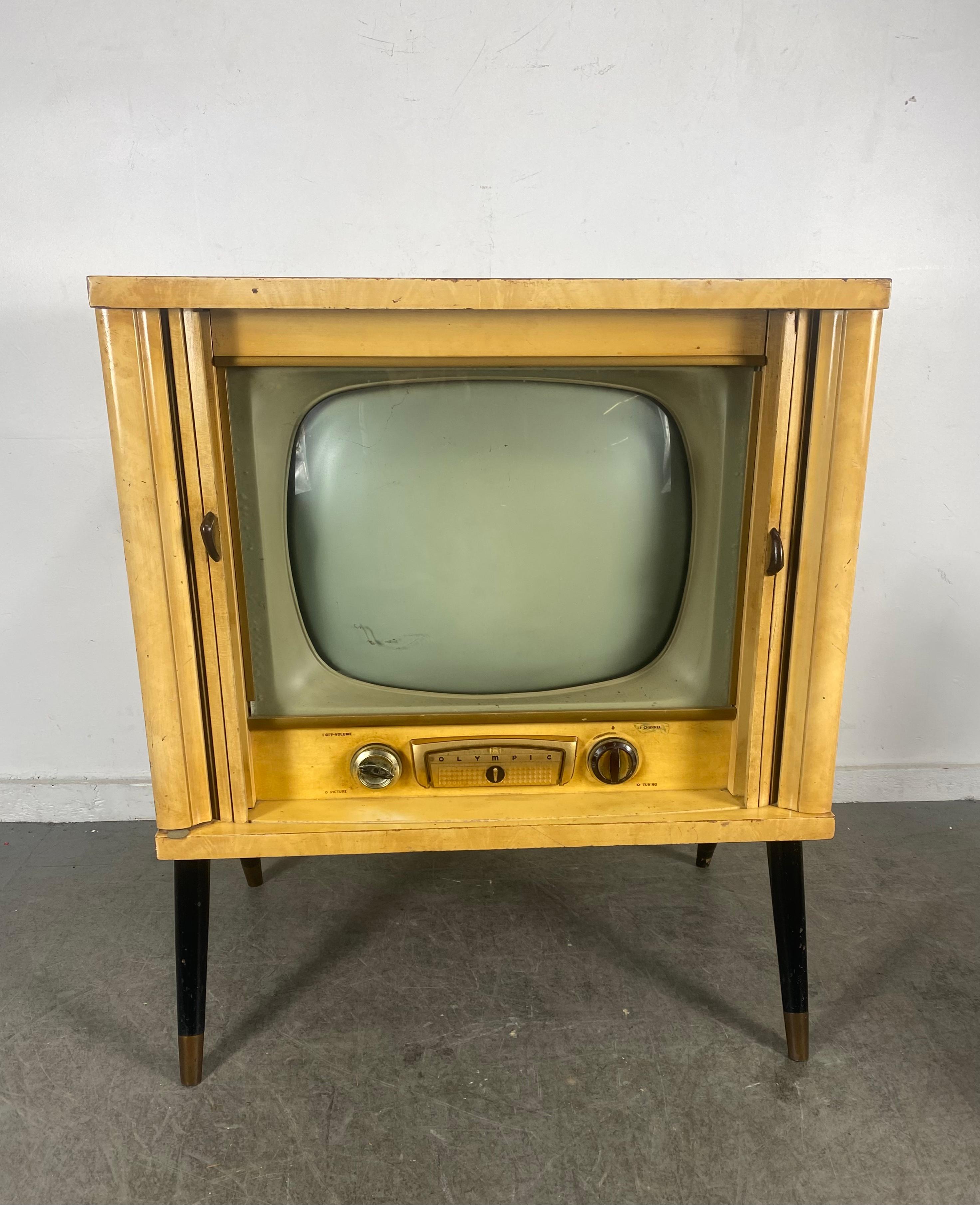 American Modernist Atomic 1950s Television by Olympic, Tambour Doors 