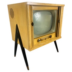 Modernist Atomic 1950s Television by Olympic, Tambour Doors "rocket tuner"