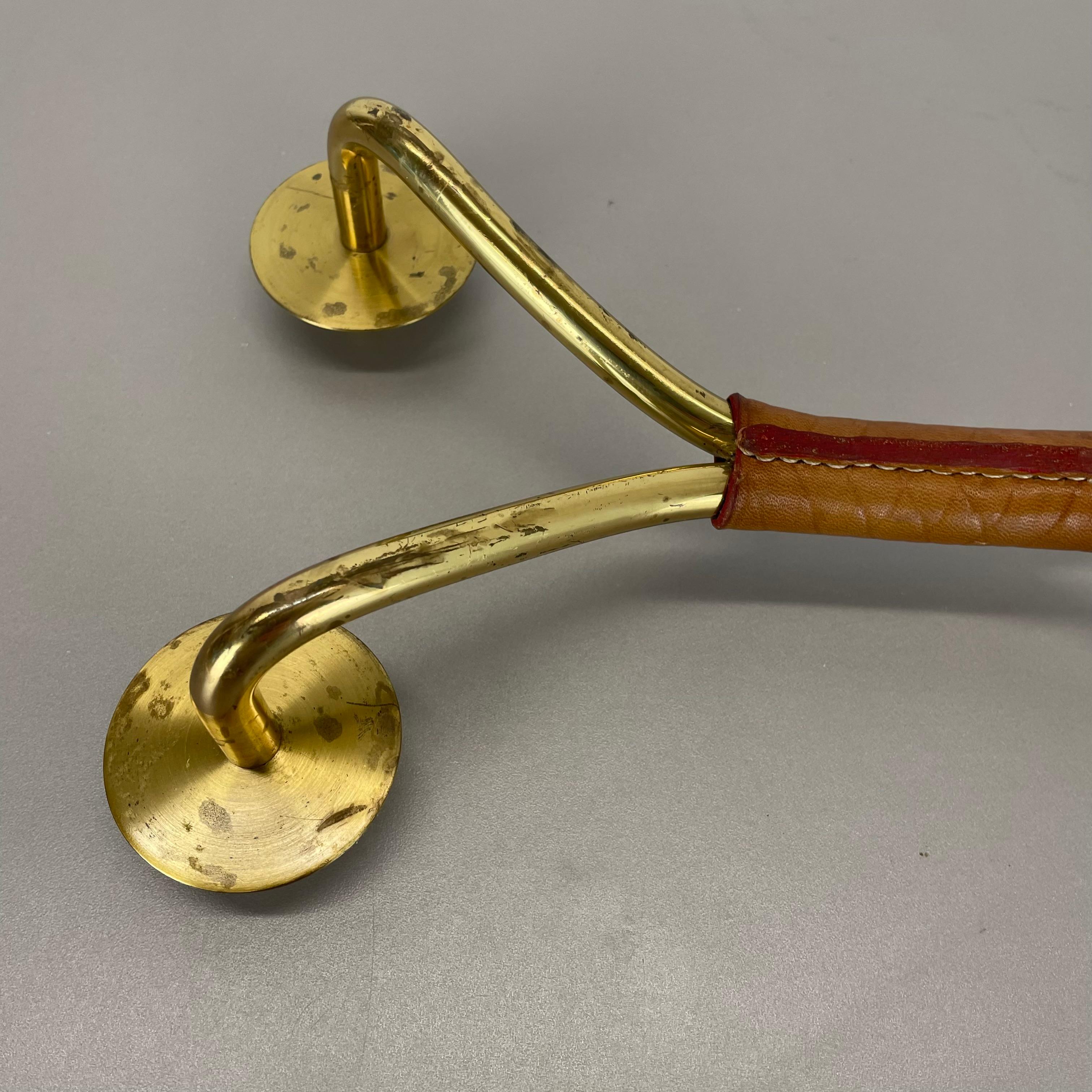 Modernist Auböck Style Brutalist brass and leather Candleholder, Austria 1950s For Sale 11