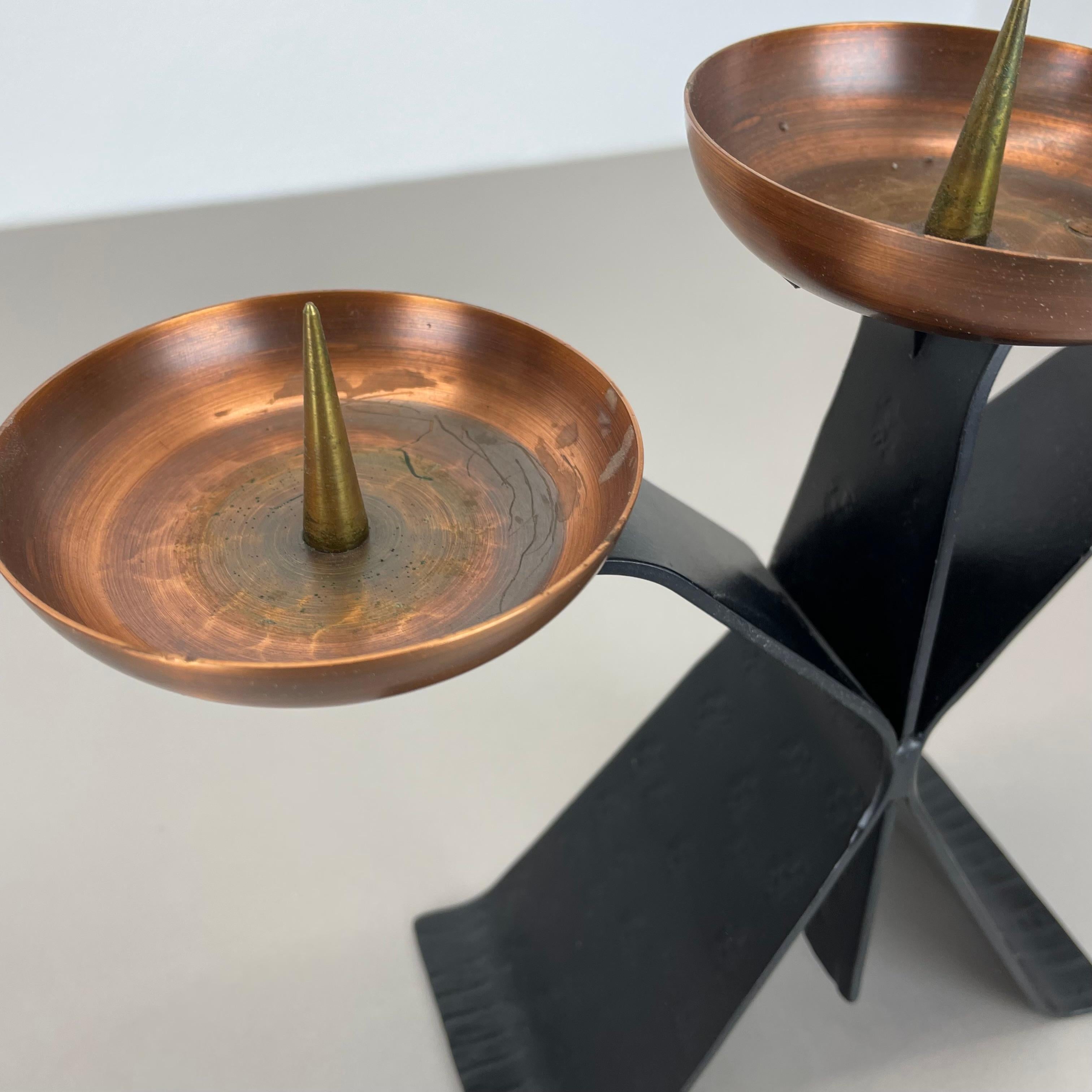 Modernist Auböck Style Brutalist copper and metal Candleholder, Austria 1970s For Sale 3