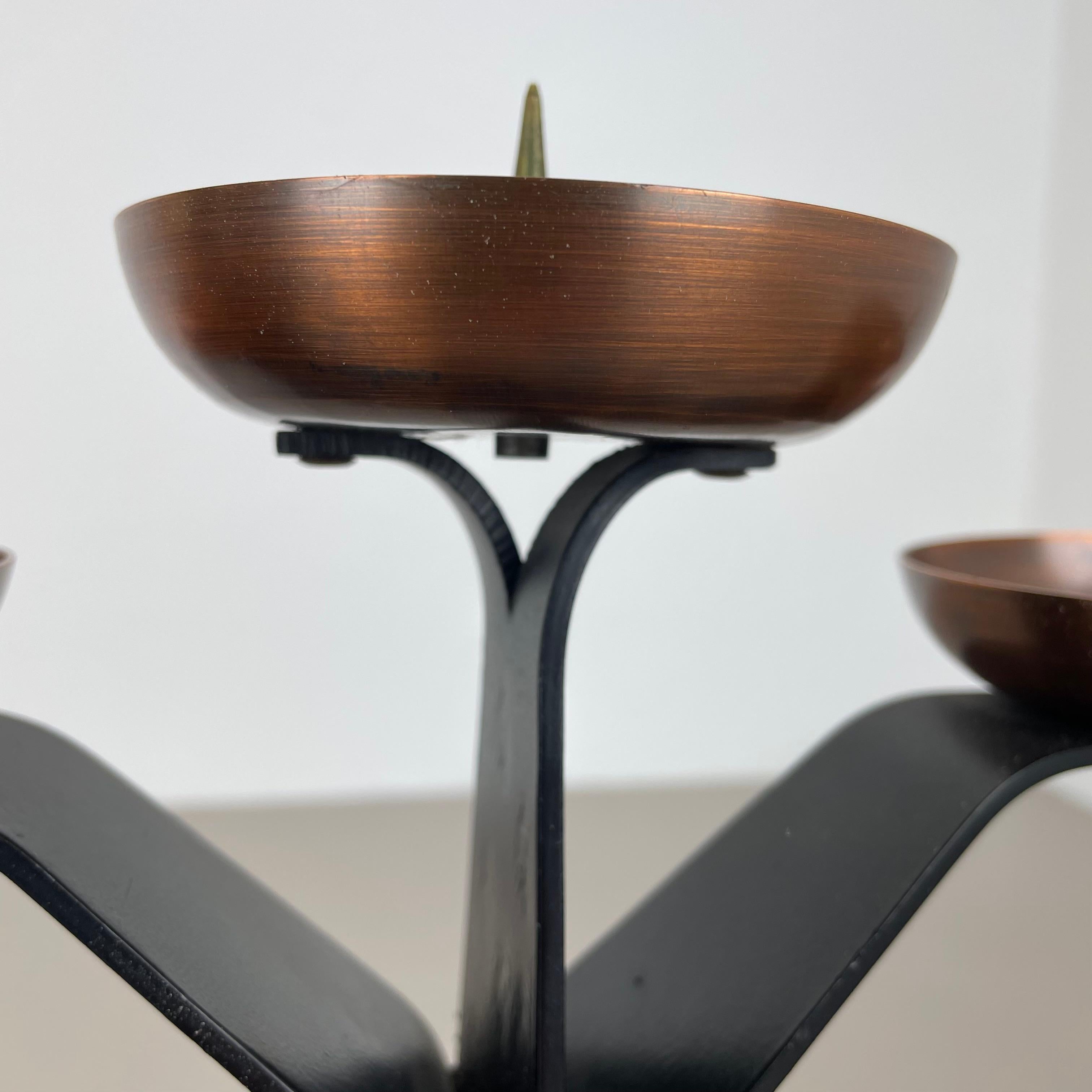 Modernist Auböck Style Brutalist copper and metal Candleholder, Austria 1970s For Sale 7