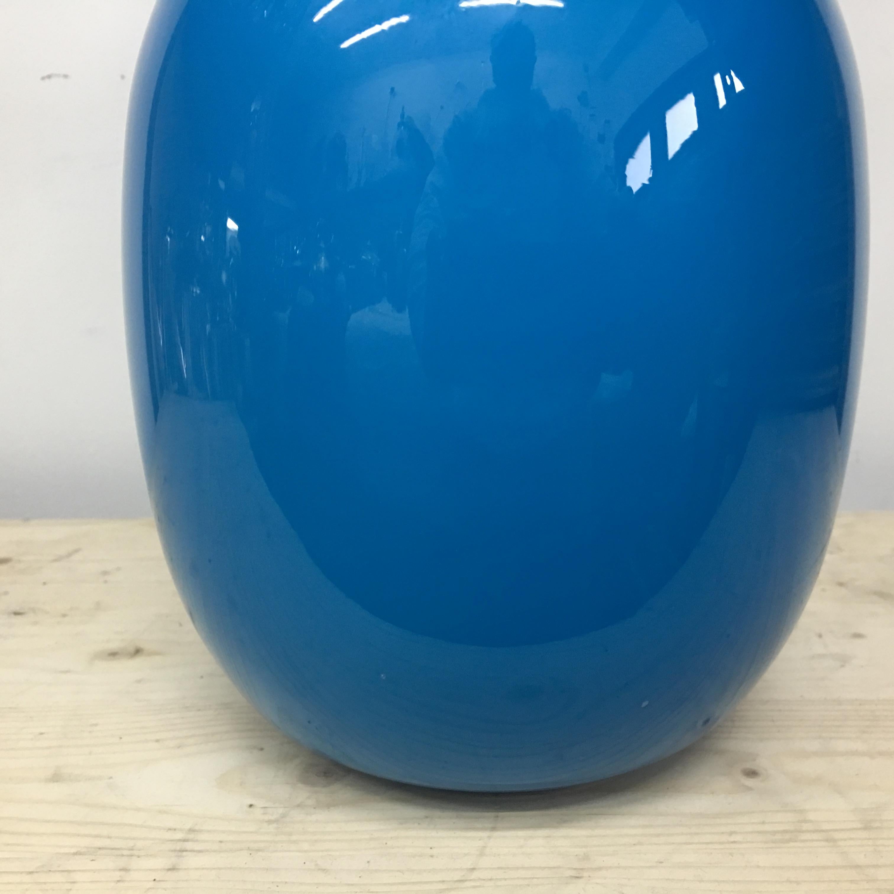 Opaline Glass Modernist Aureliano Toso blue Murano Glass Vase, Italy, 2000