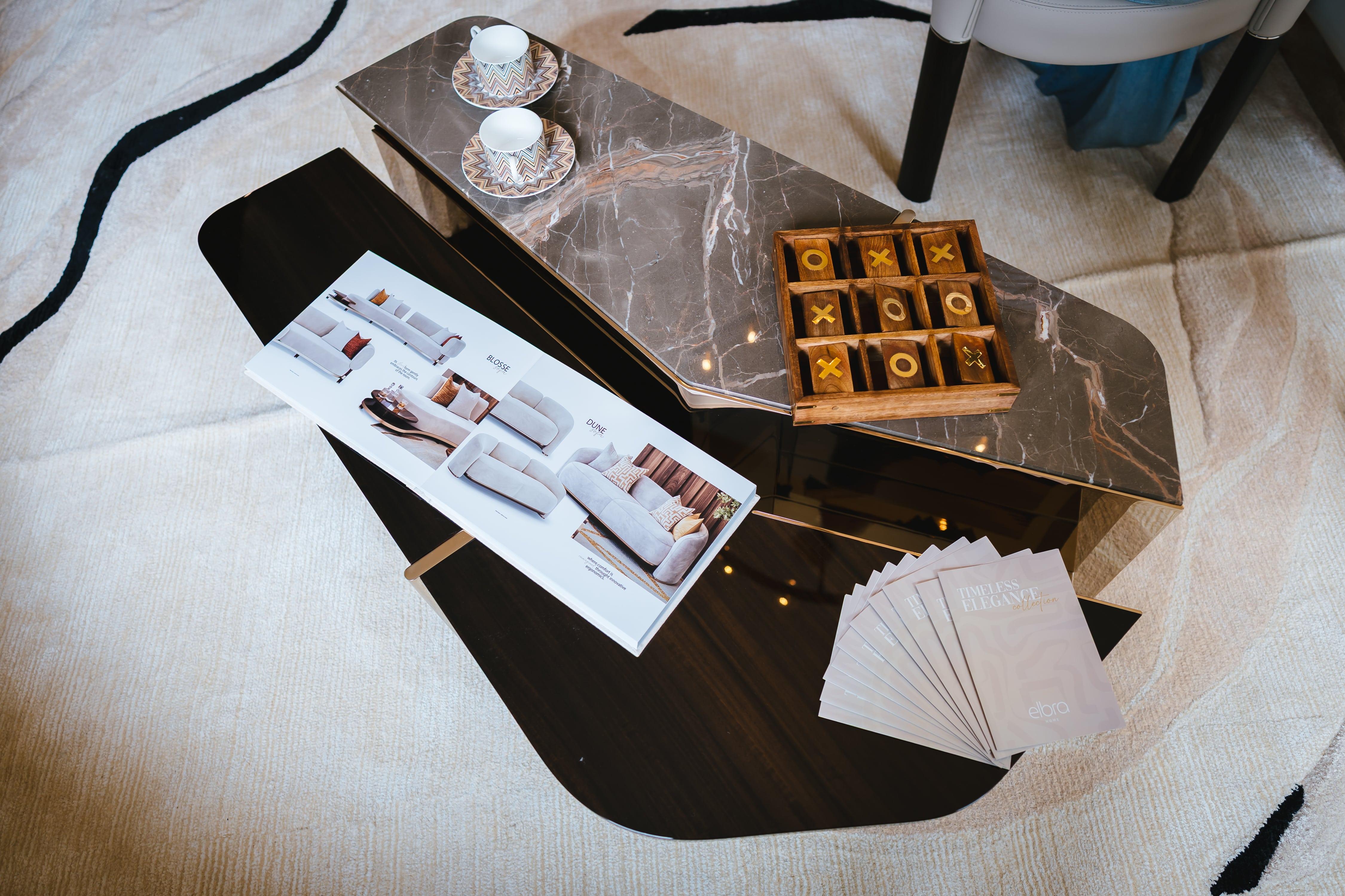 Modernist Aurora Coffee Table in Wooden, Metal and Marble In New Condition For Sale In Freamunde, PT