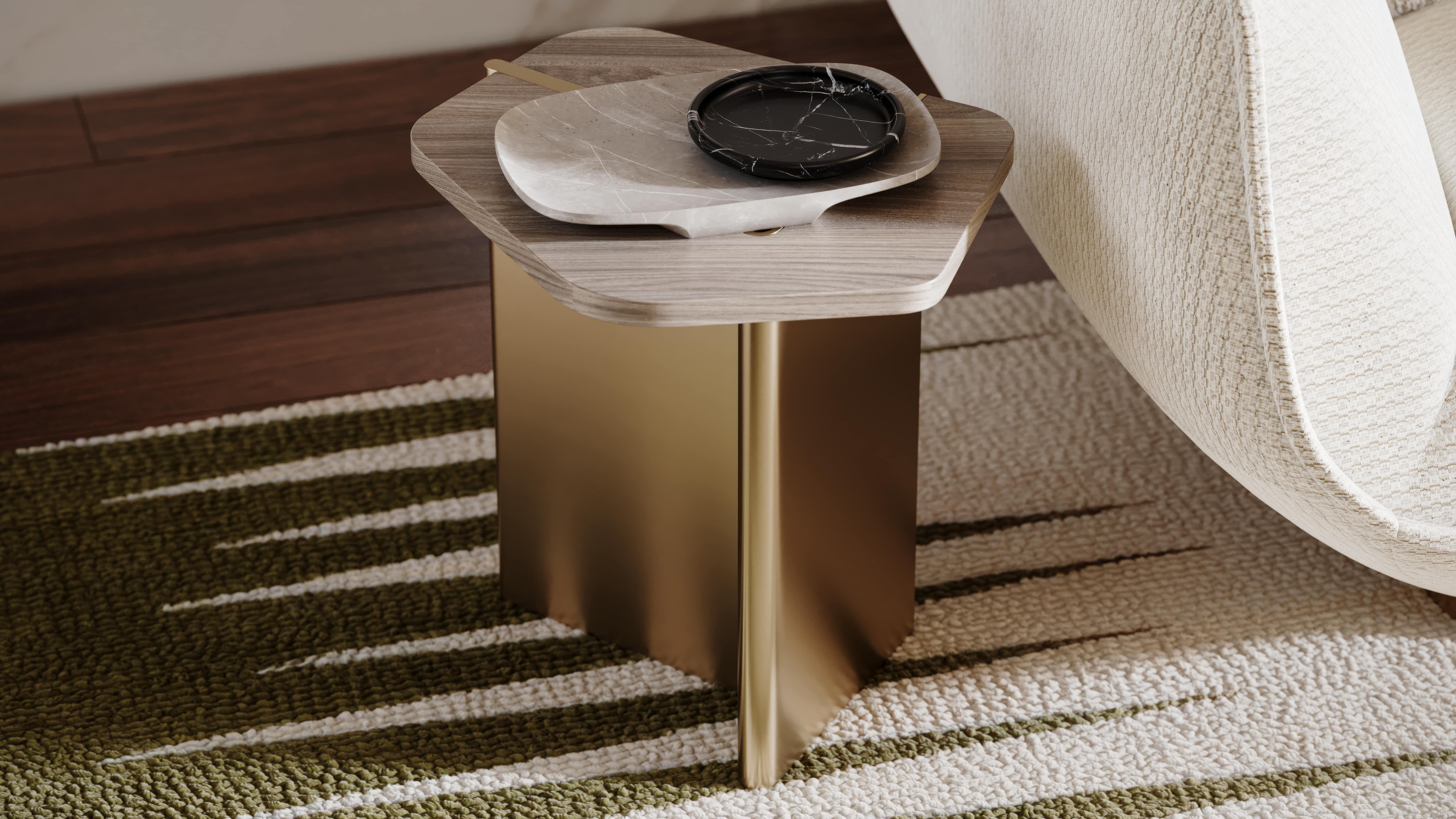 Mid-Century Modern Modernist Aurora Side Table In Wooden And Metallic Base For Sale