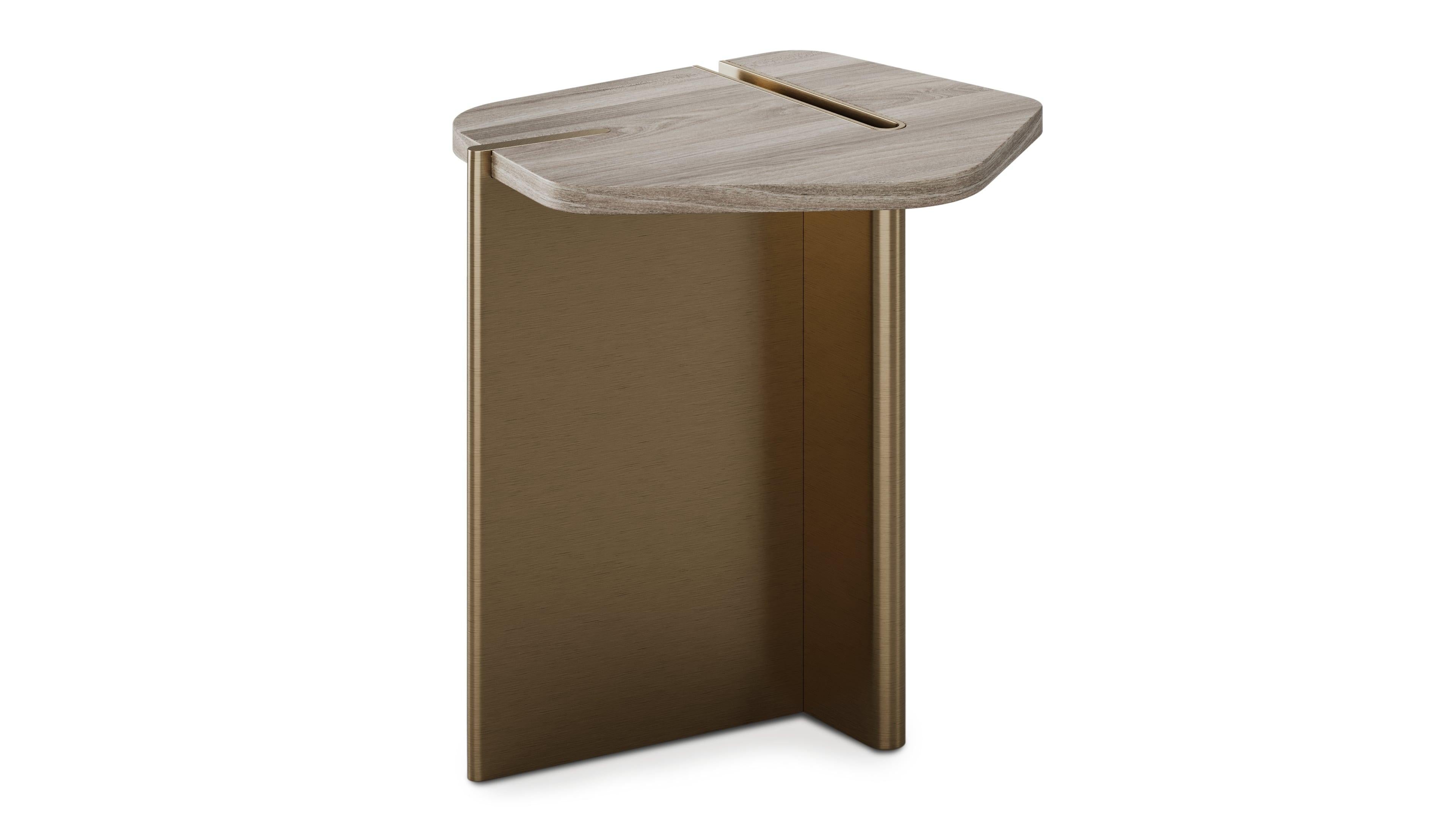 Portuguese Modernist Aurora Side Table In Wooden And Metallic Base For Sale