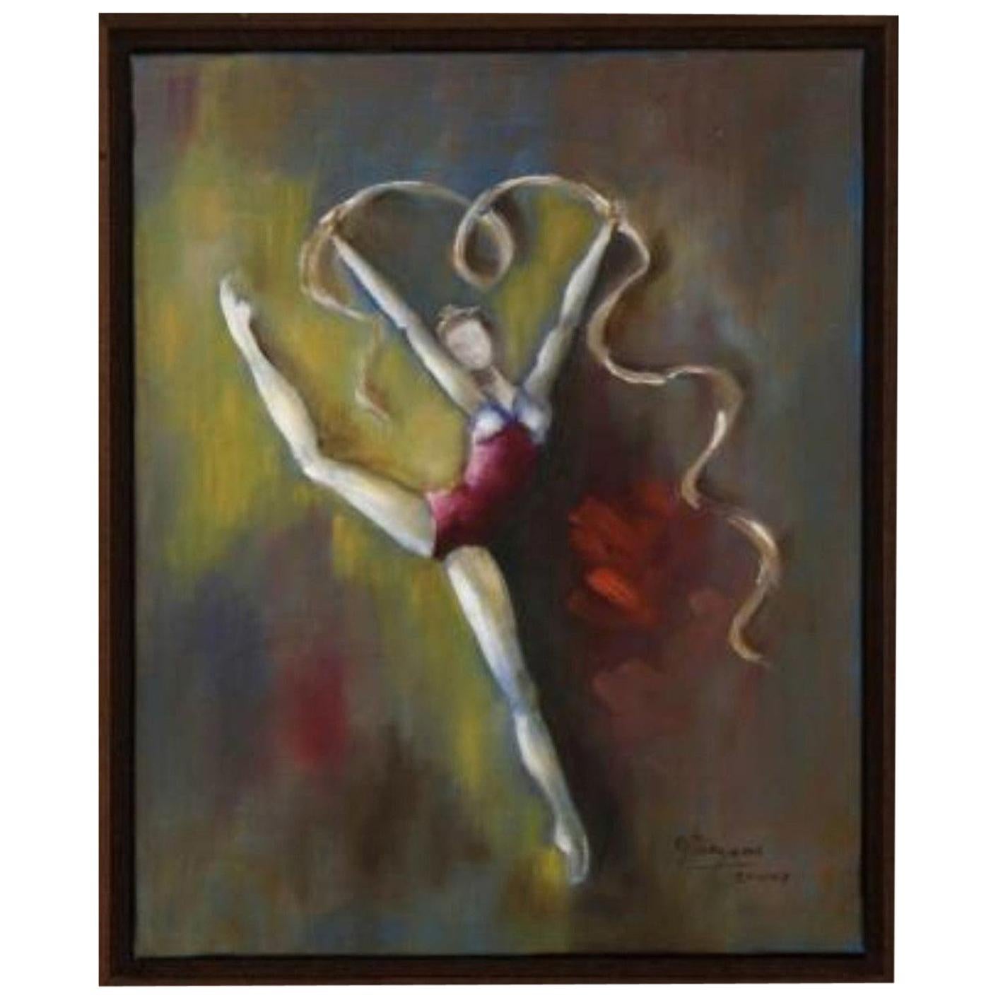 Modernist Ballerina Oil on Canvas "Bailarina" by Olga Pargana Dated 2002, Signed For Sale