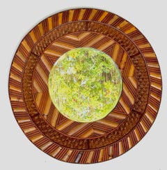 Specchio circolare modernista in bambù, rattan e Wood Fine XX secolo
