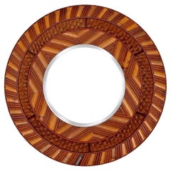 Espejo circular modernista de bambú, ratán y madera Finales del siglo XX Espejo circular modernista de bambú, ratán y madera Finales del siglo XX