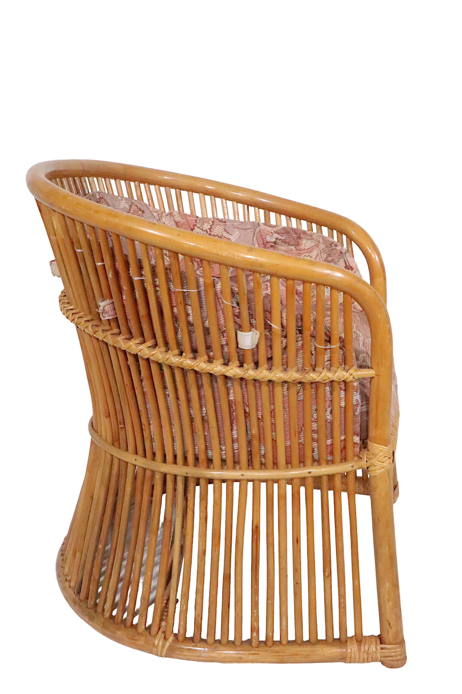 20th Century Modernist Bamboo Reed Tub Chair For Sale
