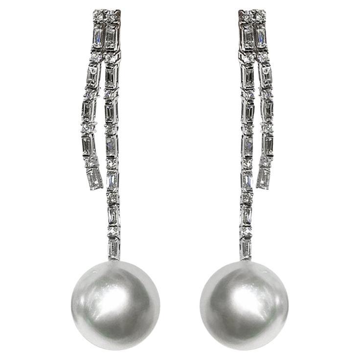 【Lustre Arc】Modernist Bar Aurora South Sea Pearl Diamond Statement Earrings For Sale